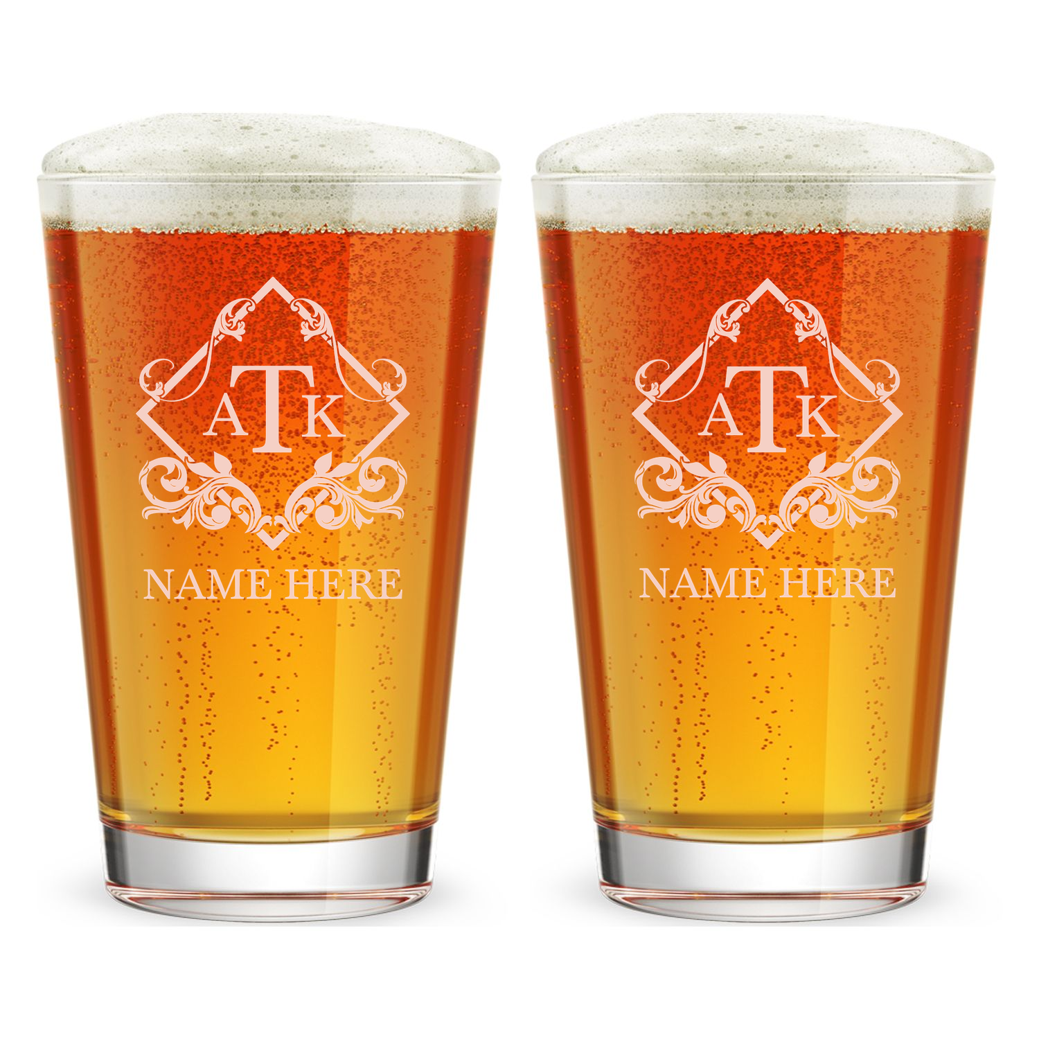 Personalized 3 Letter Monogram Pint Glass Custom Engraved 16 oz Tall Pint Glass