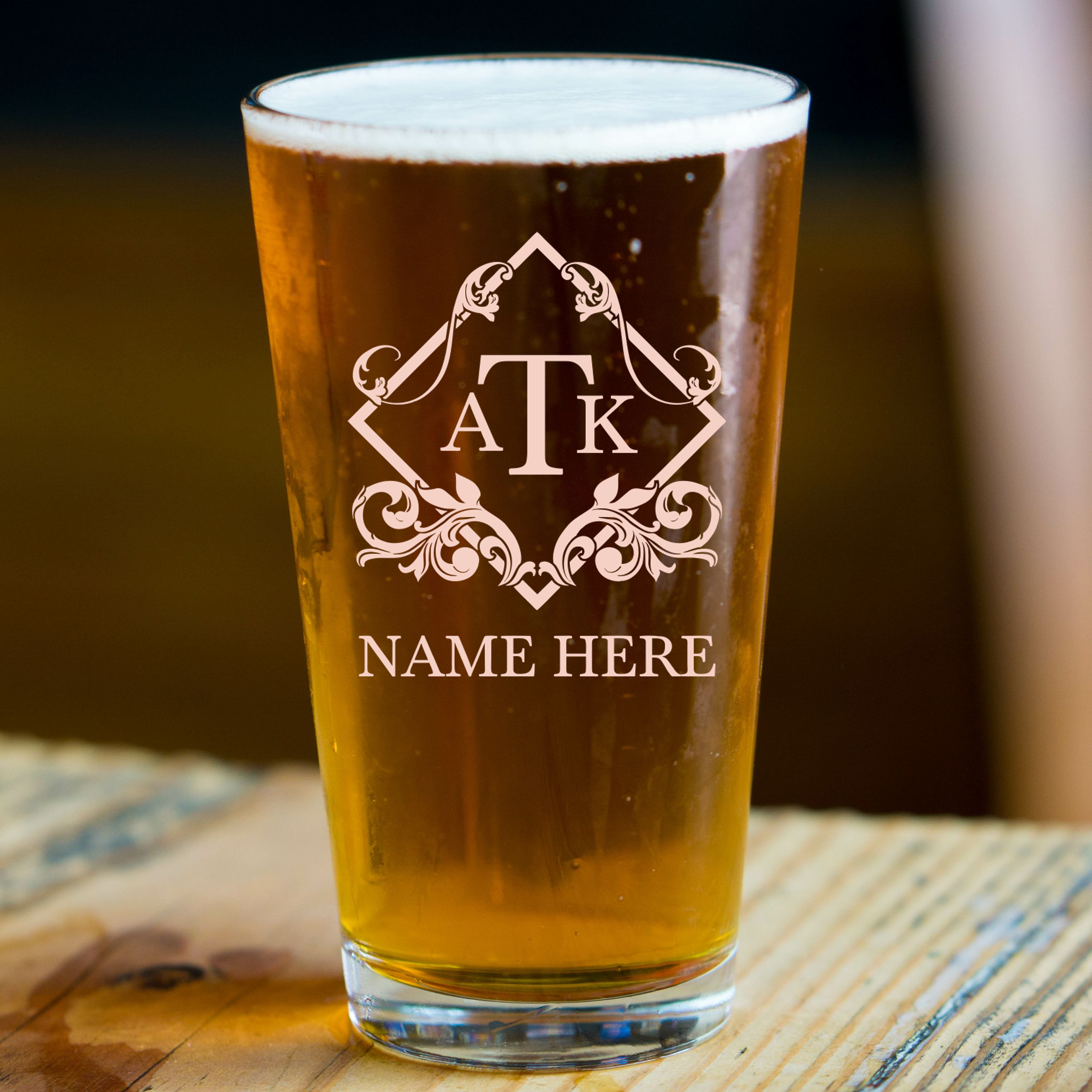 Personalized 3 Letter Monogram Pint Glass Custom Engraved 16 oz Tall Pint Glass