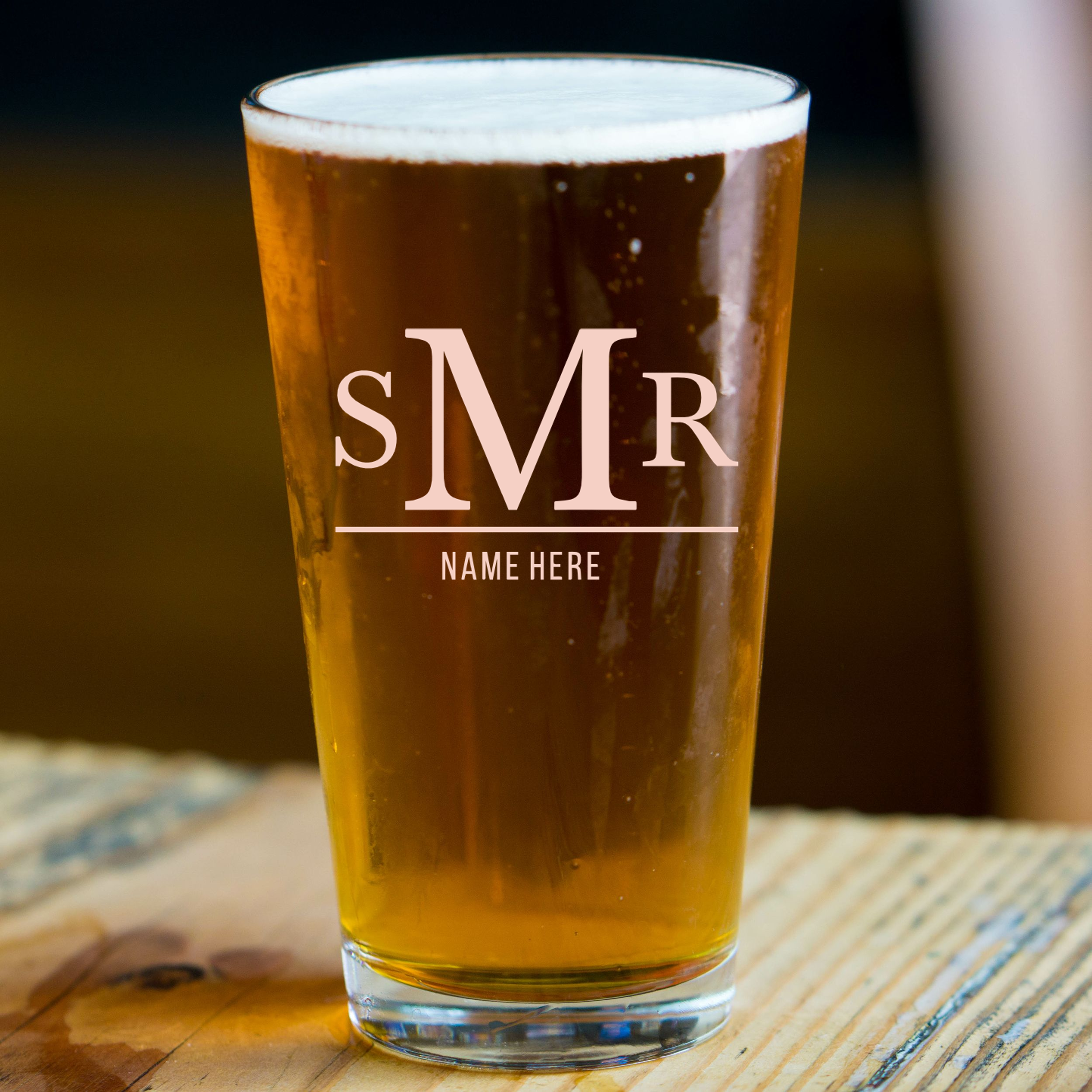 Personalized 3 Letter Monogram with Name Pint Glass Custom Engraved 16 oz Tall Pint Glass