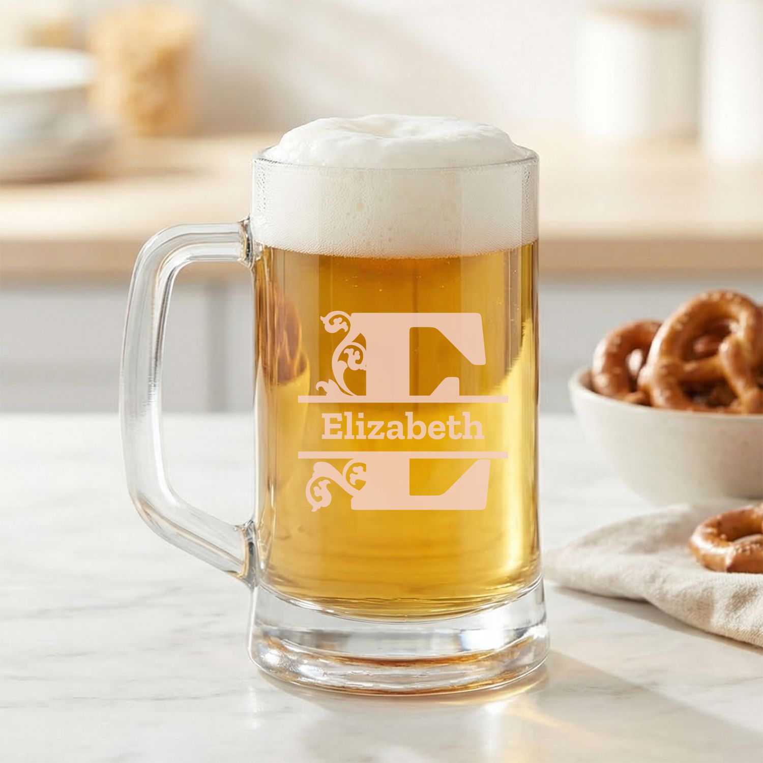 Personalized 1 Letter Monogram Beer Mug Custom Engraved 16 oz Glass Beer Mug