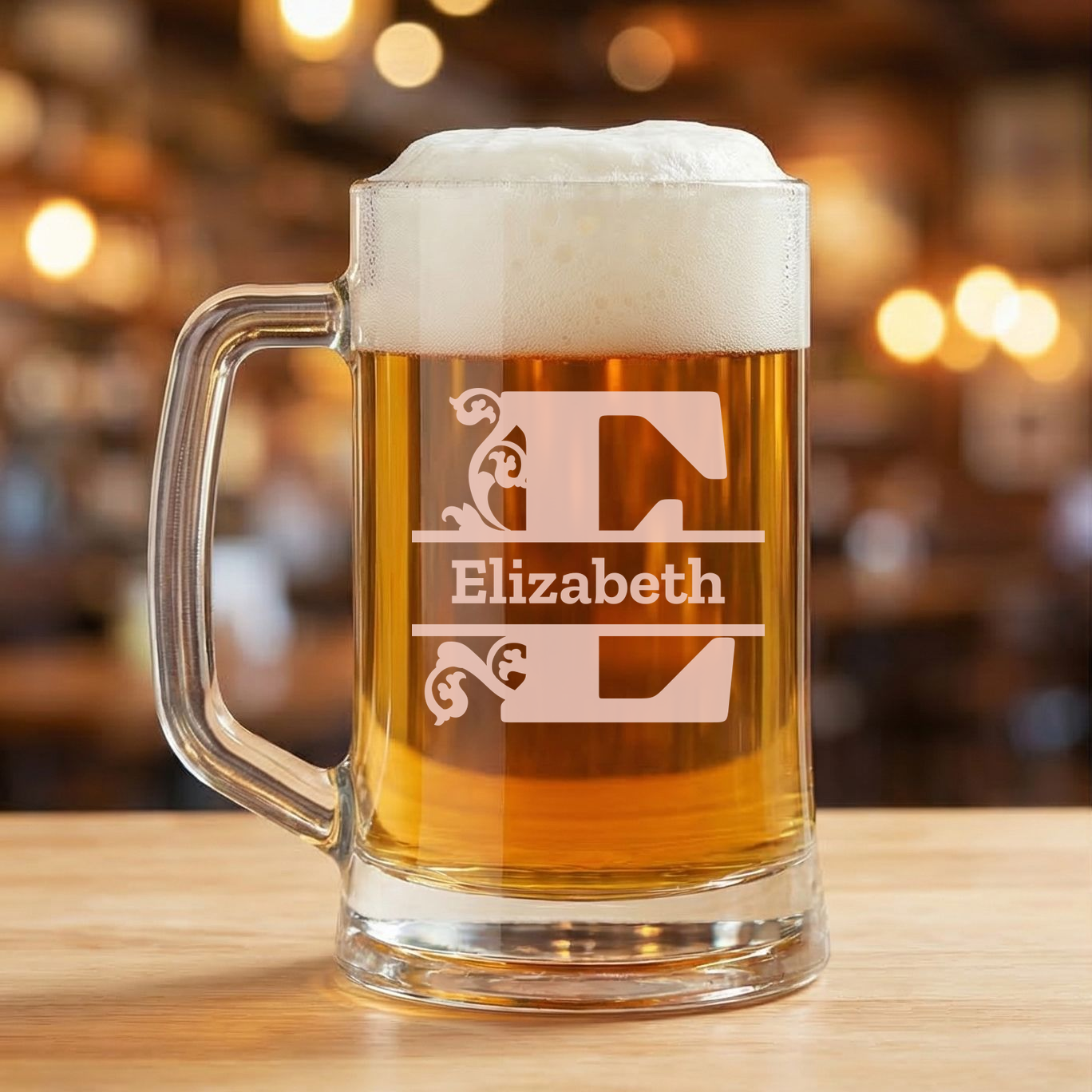 Personalized 1 Letter Monogram Beer Mug Custom Engraved 16 oz Glass Beer Mug