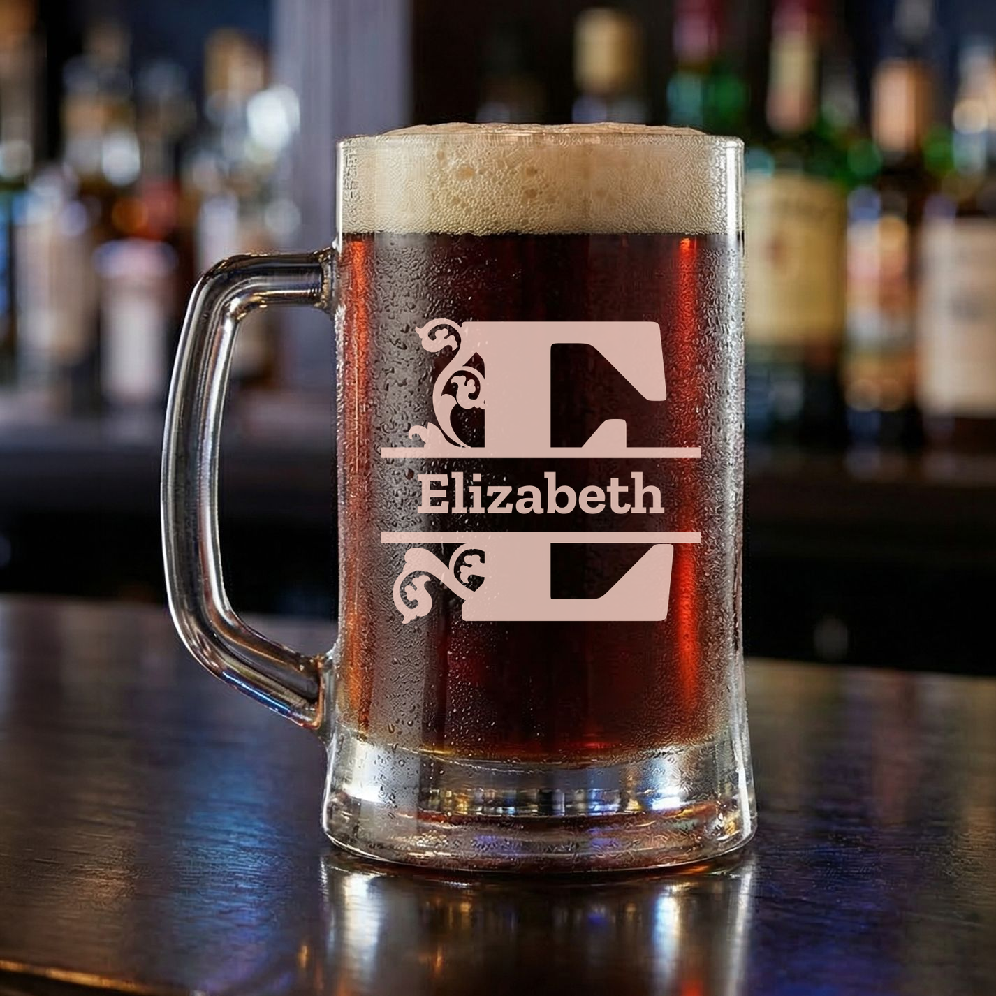 Personalized 1 Letter Monogram Beer Mug Custom Engraved 16 oz Glass Beer Mug
