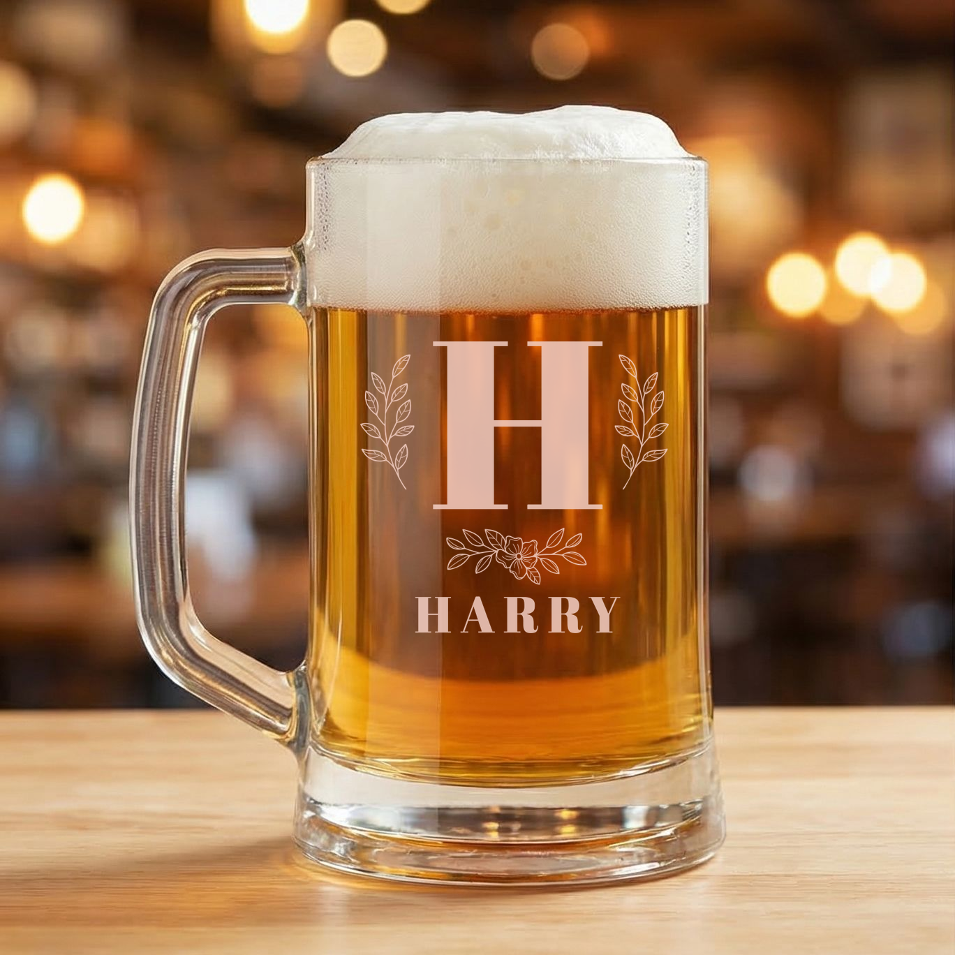 Personalized 1 Letter with Name Monogram Beer Mug Custom Engraved 16 oz Glass Beer Mug