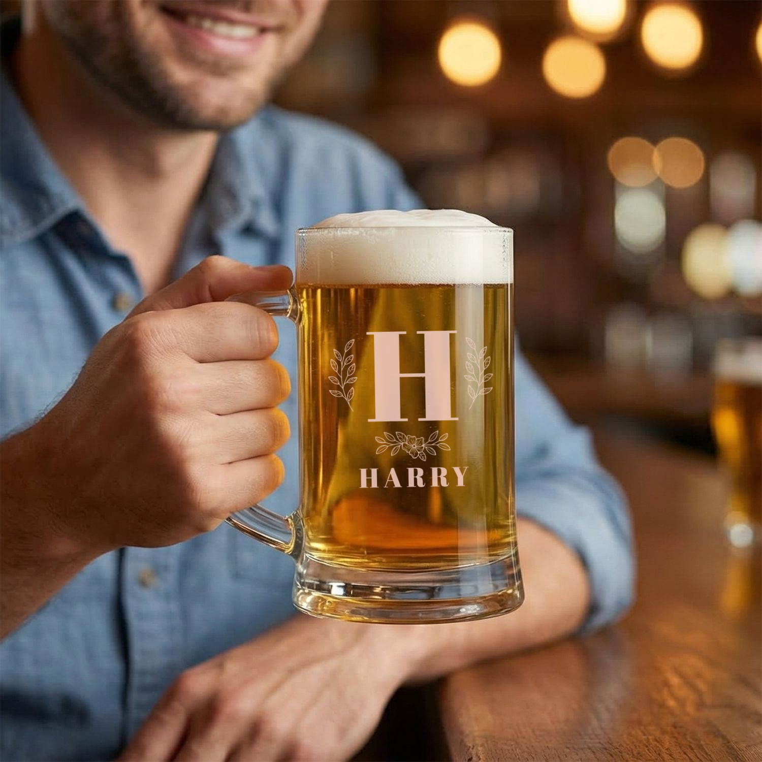 Personalized 1 Letter with Name Monogram Beer Mug Custom Engraved 16 oz Glass Beer Mug