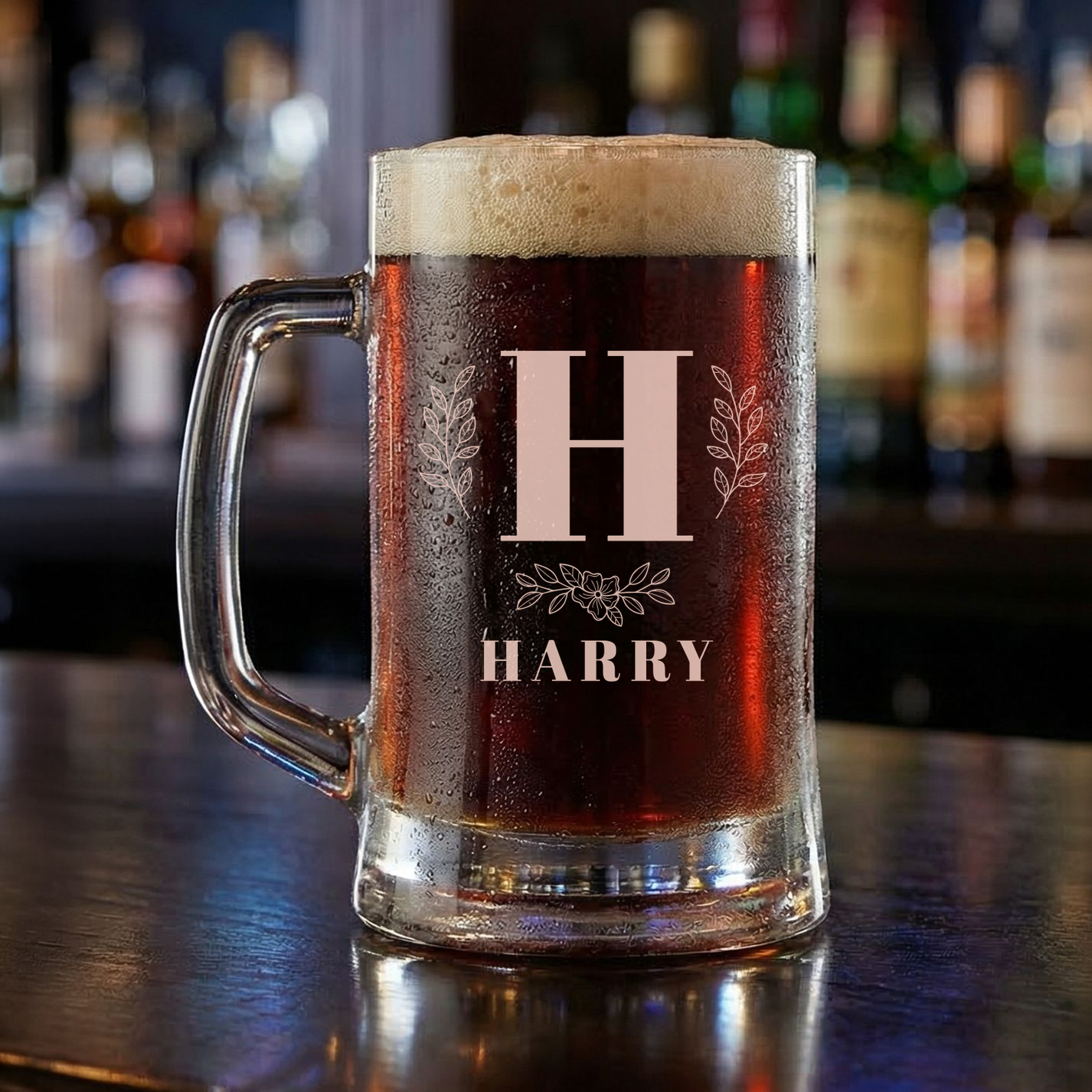 Personalized 1 Letter with Name Monogram Beer Mug Custom Engraved 16 oz Glass Beer Mug