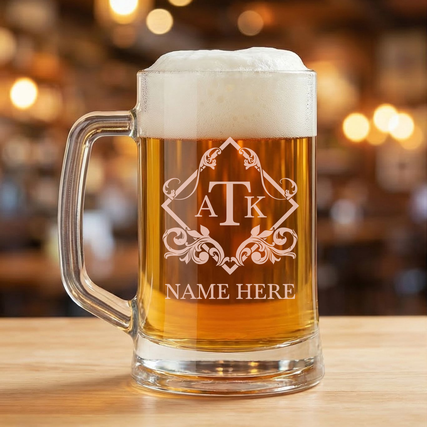 Personalized 3 Letter Monogram Beer Mug Custom Engraved 16 oz Glass Beer Mug