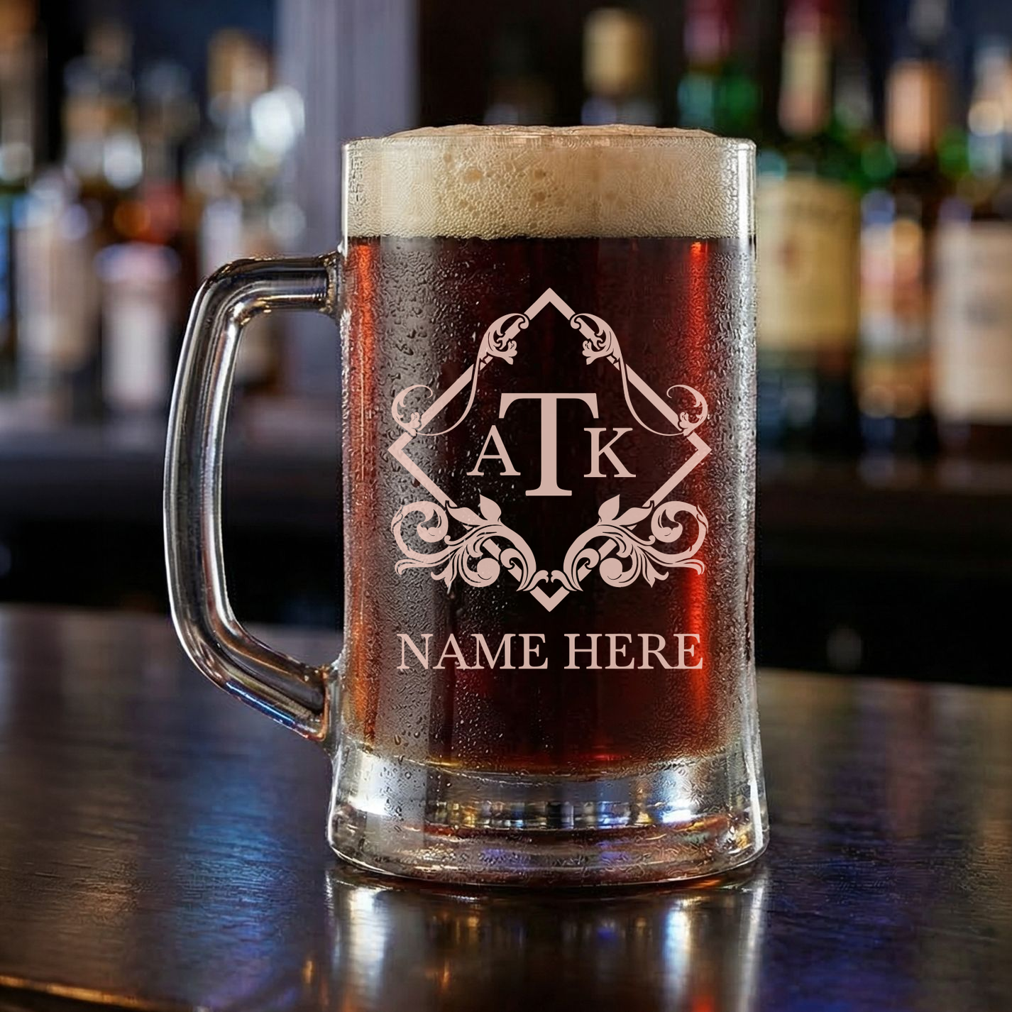 Personalized 3 Letter Monogram Beer Mug Custom Engraved 16 oz Glass Beer Mug