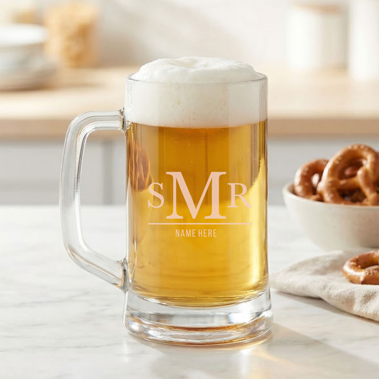 Personalized 3 Letter Monogram with Name Beer Mug Custom Engraved 16 oz Glass Beer Mug