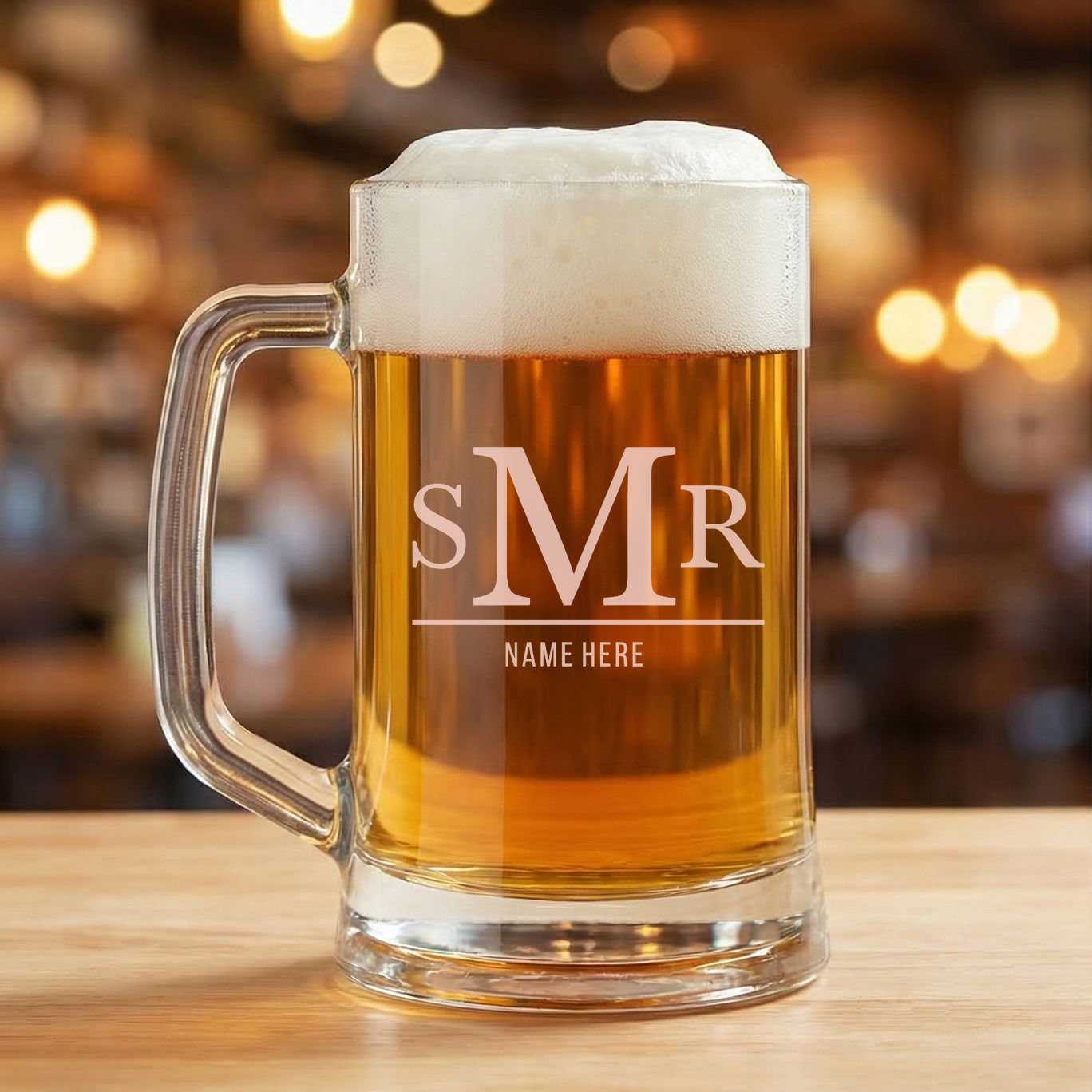 Personalized 3 Letter Monogram with Name Beer Mug Custom Engraved 16 oz Glass Beer Mug
