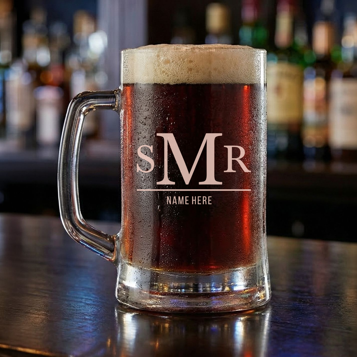Personalized 3 Letter Monogram with Name Beer Mug Custom Engraved 16 oz Glass Beer Mug