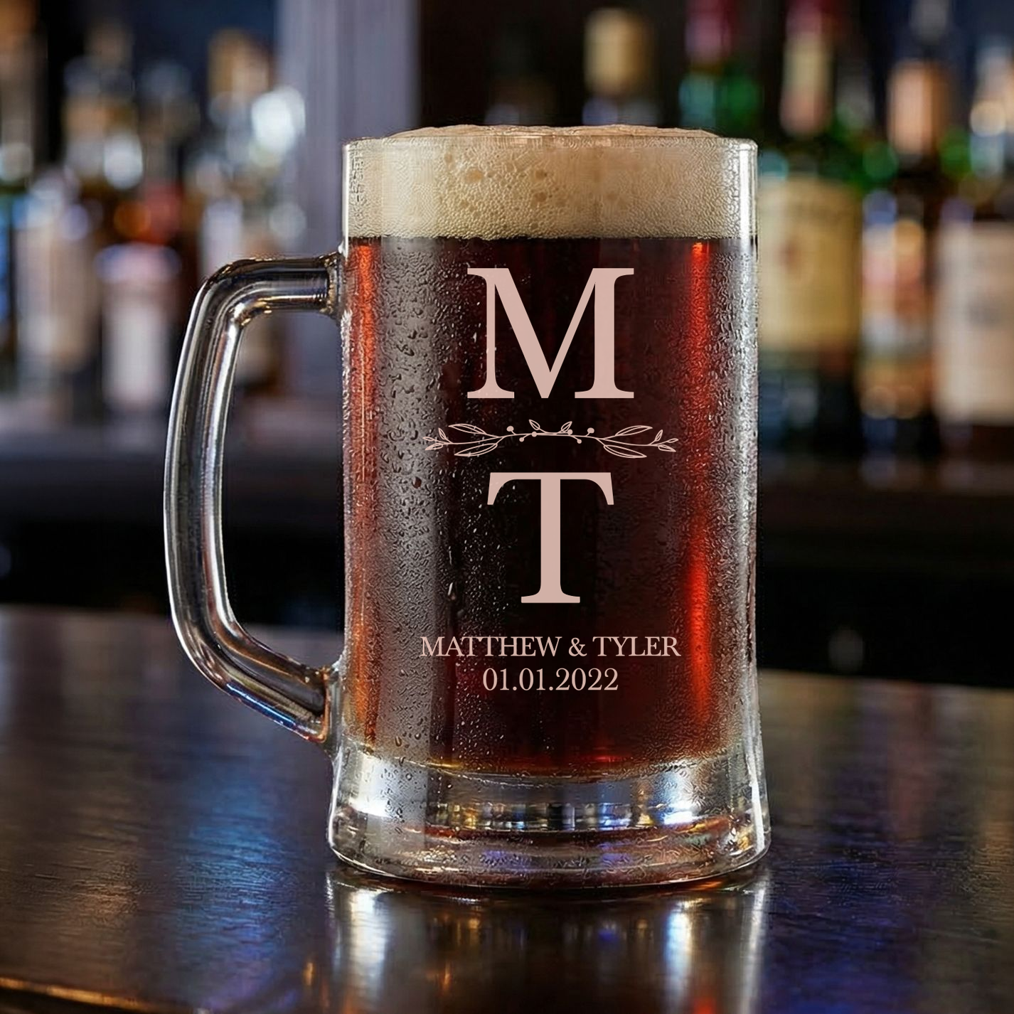 Personalized Wedding Themed Beer Mug Custom Engraved 16 oz Glass Beer Mug