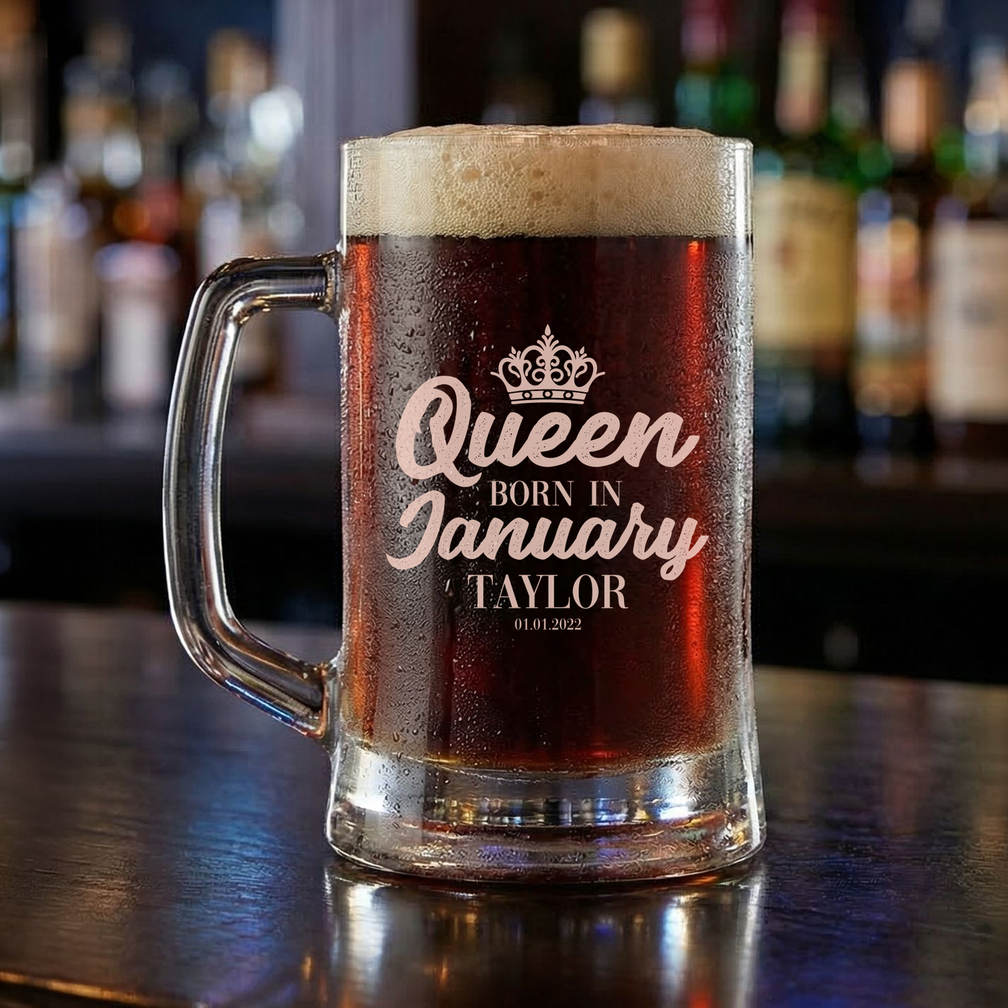 Personalized Birthday Themed Beer Mug with Name Custom Engraved 16 oz Glass Beer Mug