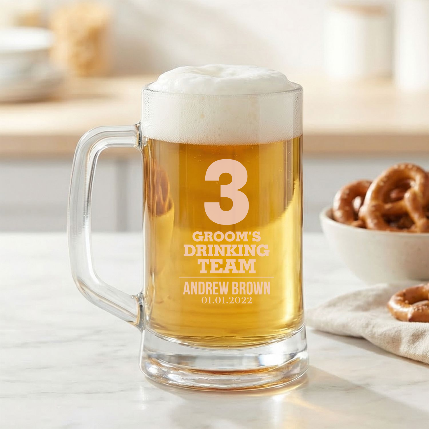 Personalized Beer Mug for Groomsmen Custom Engraved 16 oz Glass Beer Mug