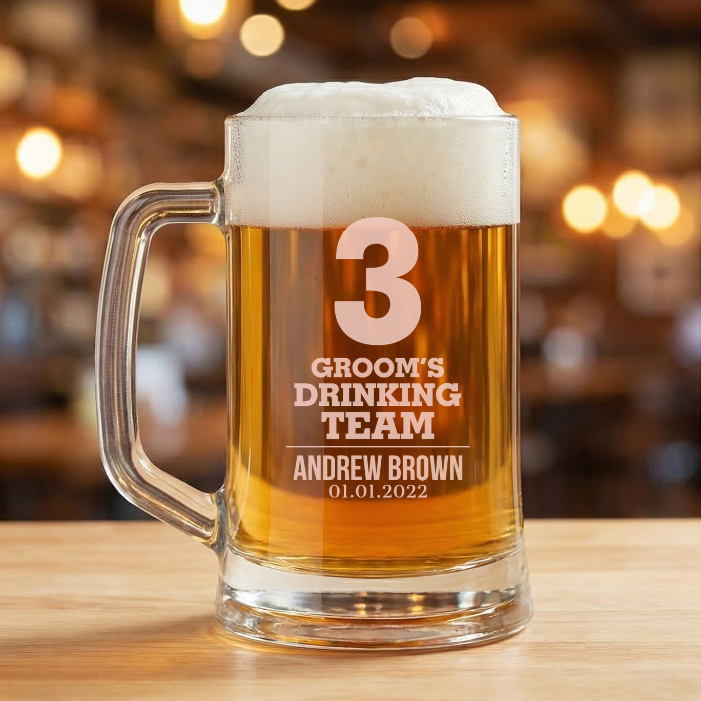 Personalized Beer Mug for Groomsmen Custom Engraved 16 oz Glass Beer Mug