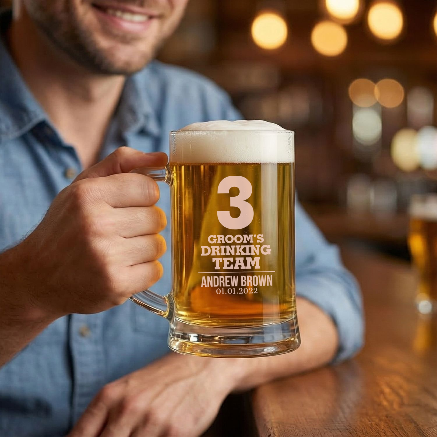 Personalized Beer Mug for Groomsmen Custom Engraved 16 oz Glass Beer Mug