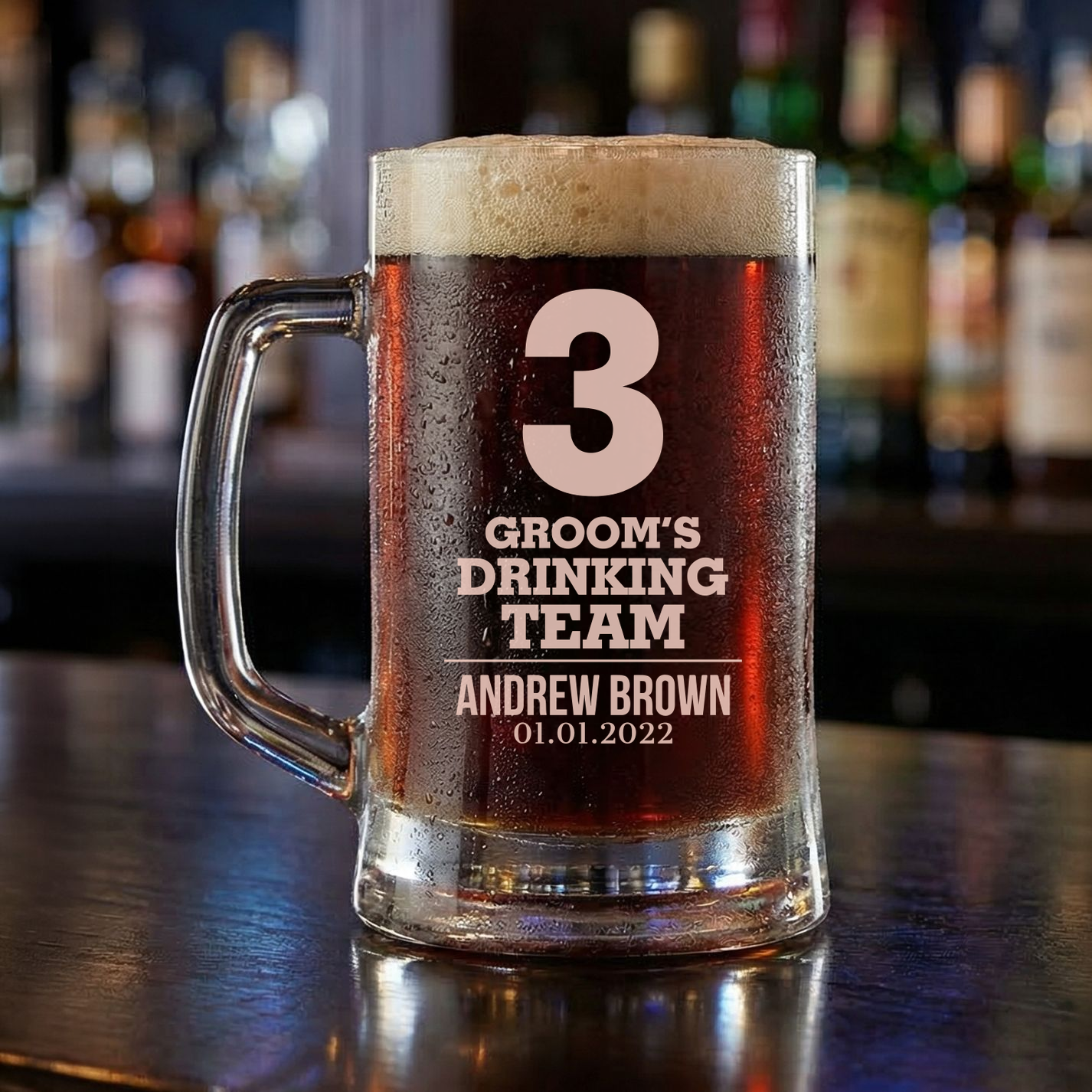 Personalized Beer Mug for Groomsmen Custom Engraved 16 oz Glass Beer Mug