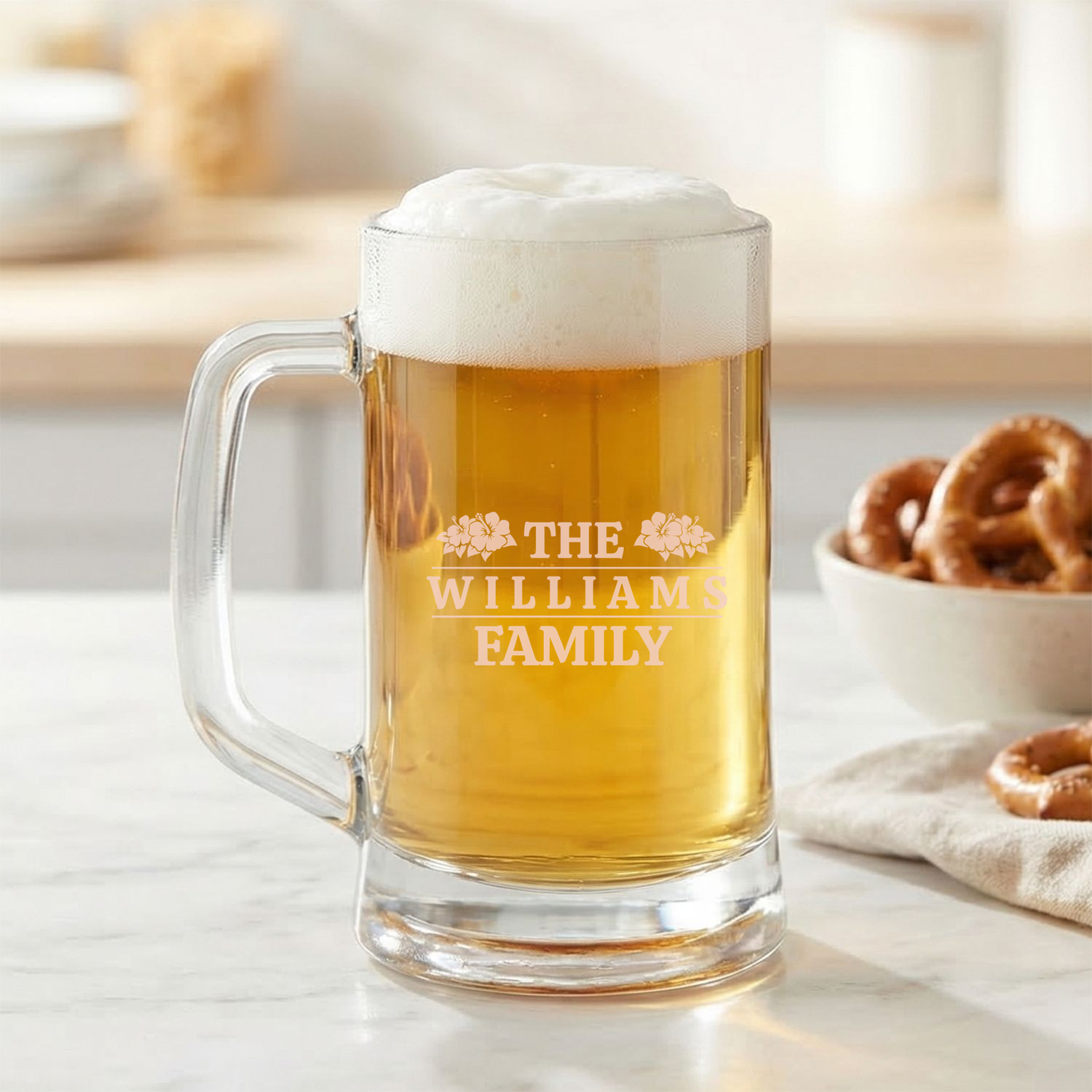 Personalized Beer Mug with Surname Custom Engraved 16 oz Glass Beer Mug