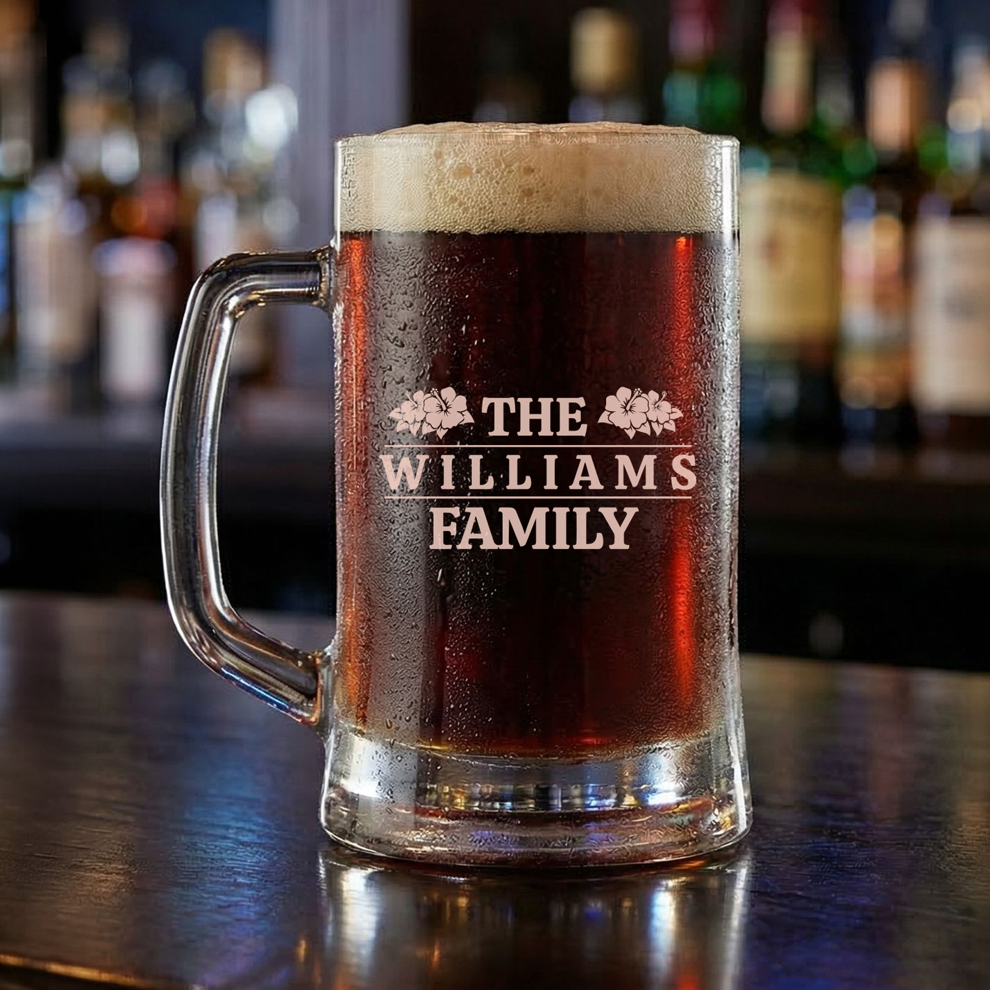 Personalized Beer Mug with Surname Custom Engraved 16 oz Glass Beer Mug