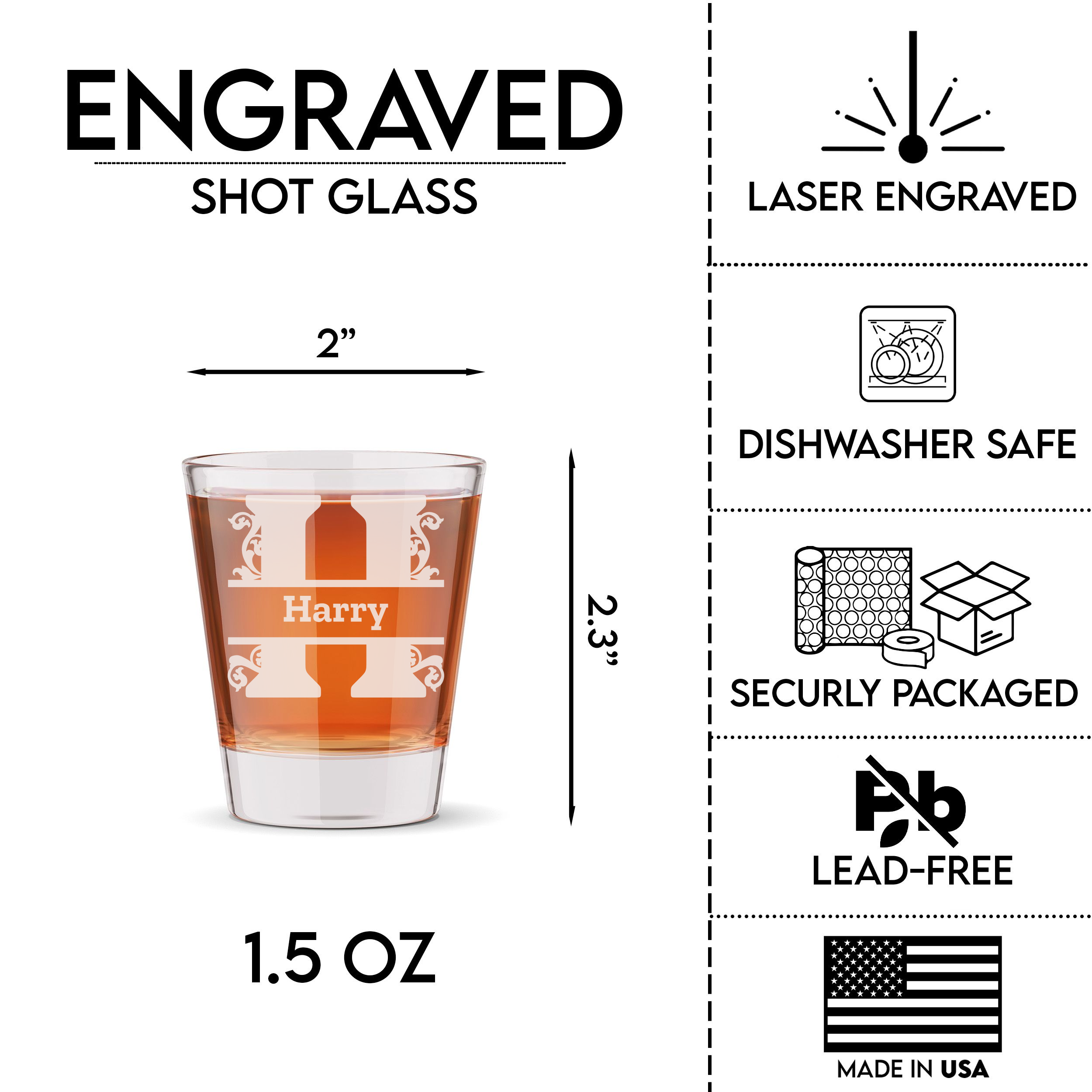 Personalized 1 Letter Monogram Shot Glass Custom Engraved 1.5 oz Shot Glass