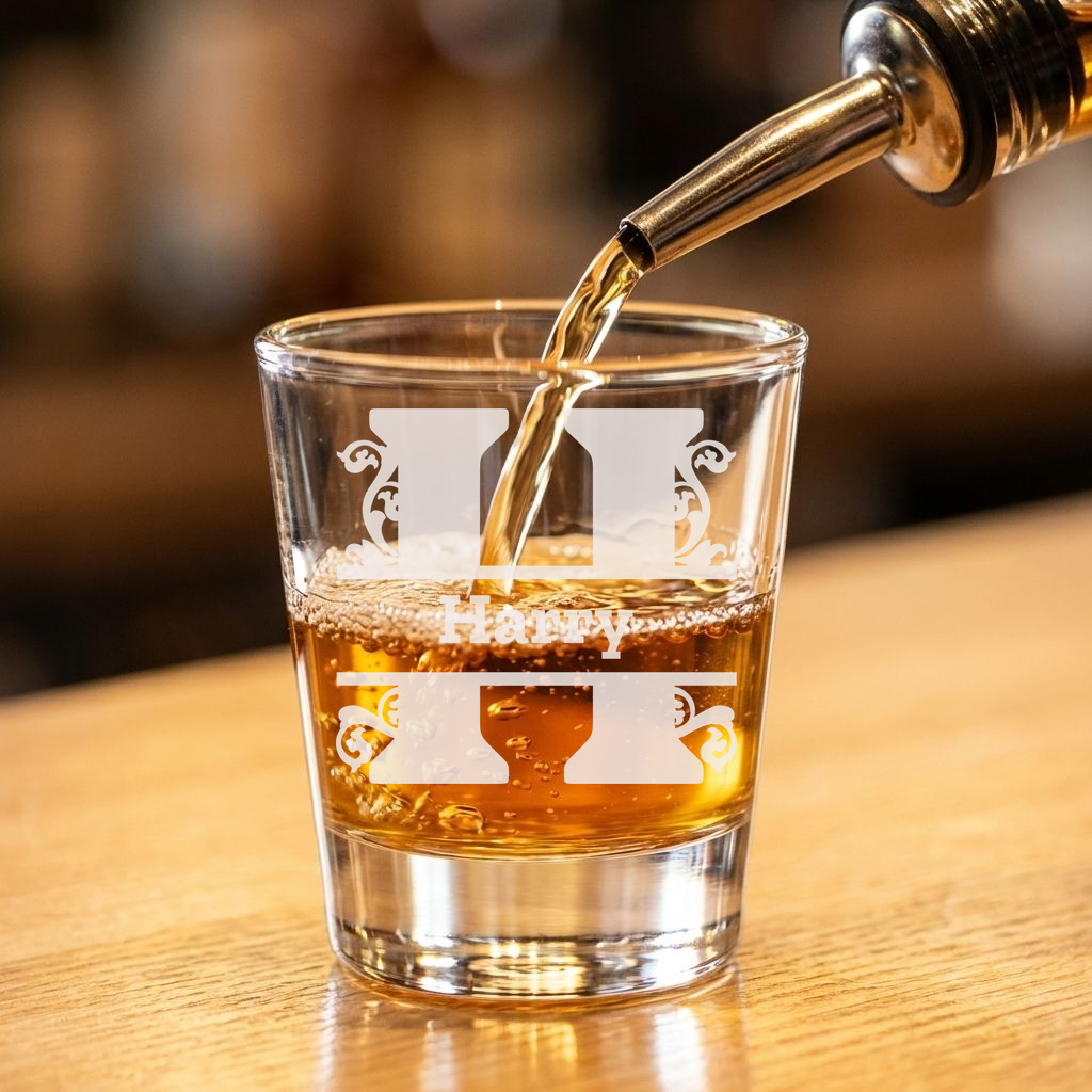 Personalized 1 Letter Monogram Shot Glass Custom Engraved 1.5 oz Shot Glass