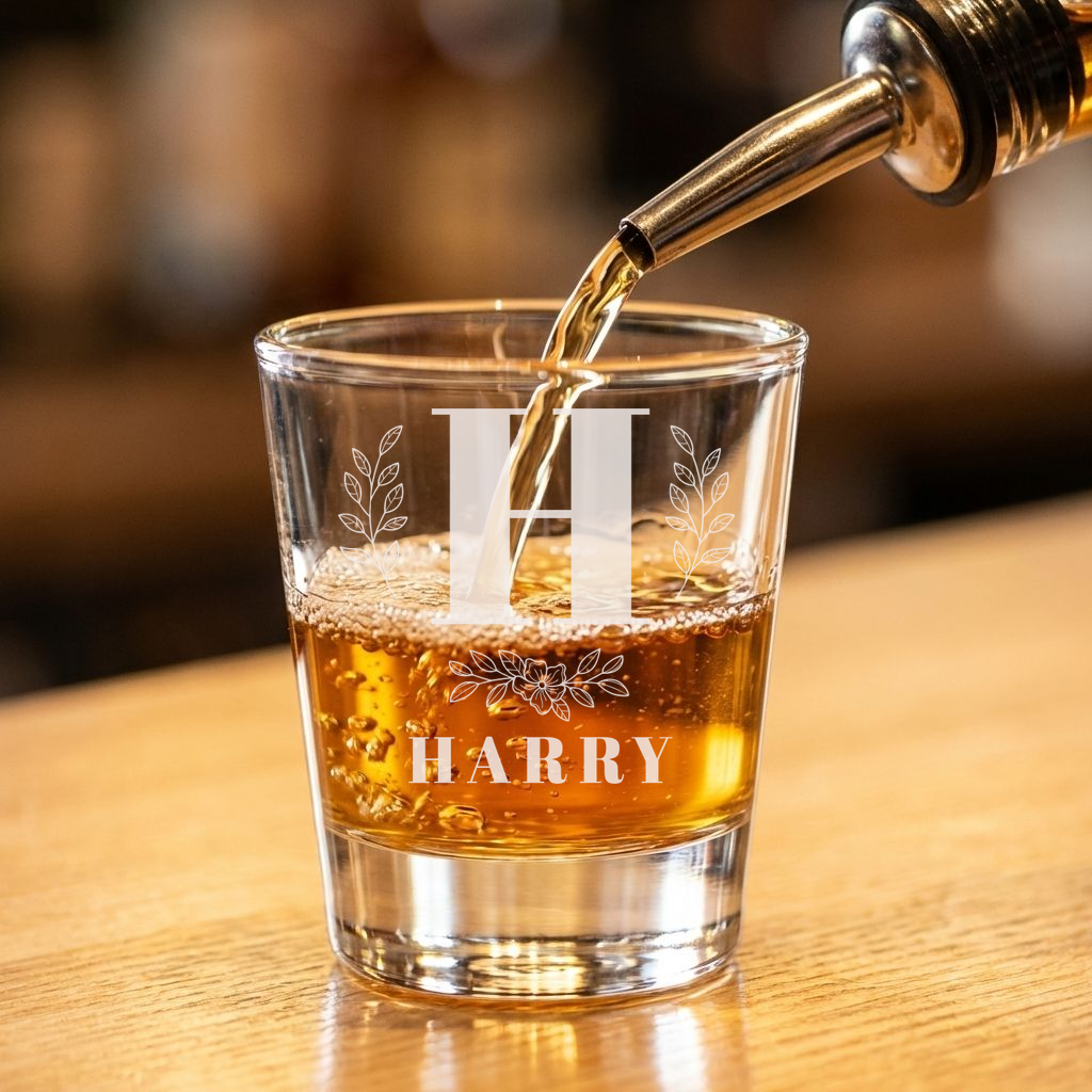 Personalized 1 Letter with Name Monogram Shot Glass Custom Engraved 1.5 oz Shot Glass