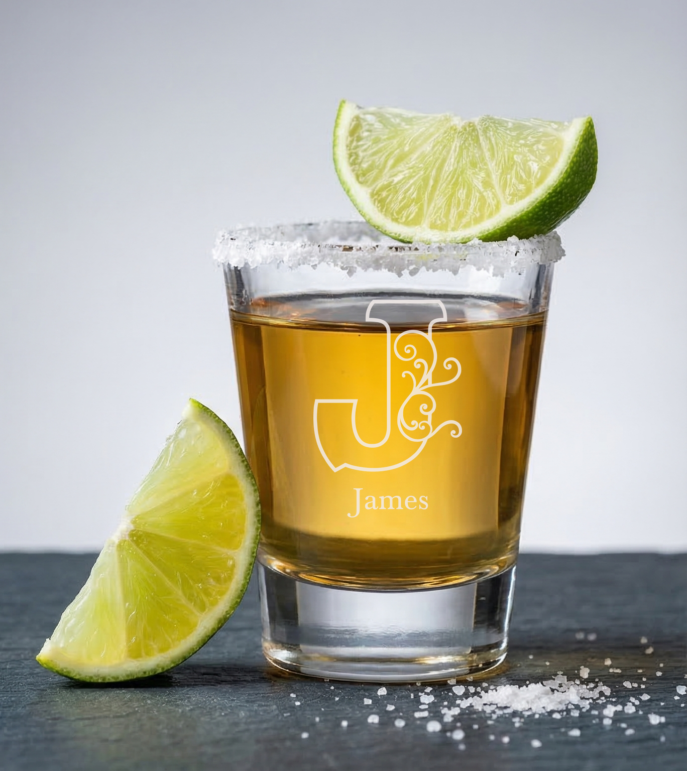Personalized 1 Letter Floral Themed Monogram Shot Glass Custom Engraved 1.5 oz Shot Glass