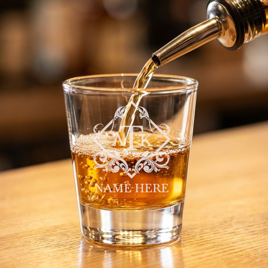 Personalized 3 Letter Monogram Shot Glass Custom Engraved 1.5 oz Shot Glass