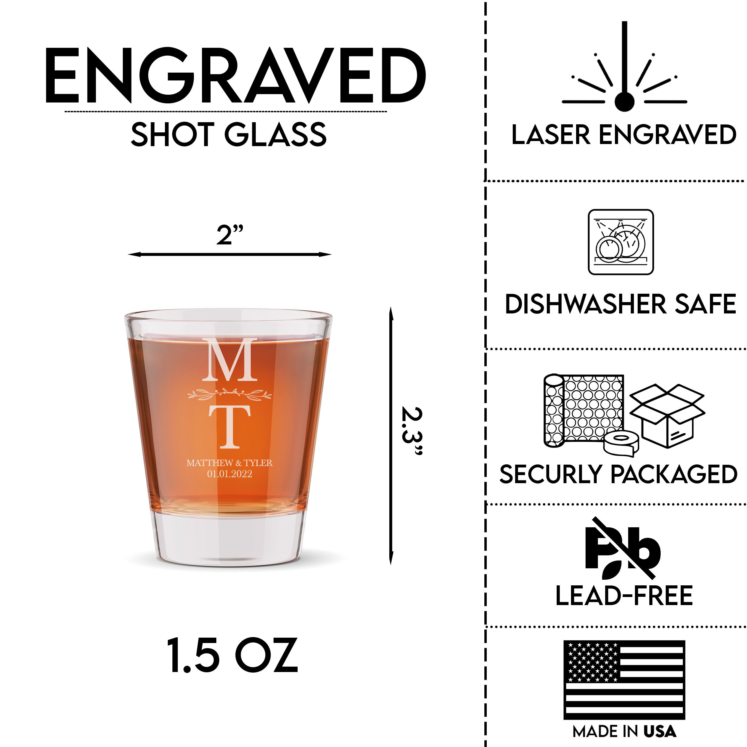 Personalized Wedding Themed Shot Glass Custom Engraved 1.5 oz Shot Glass