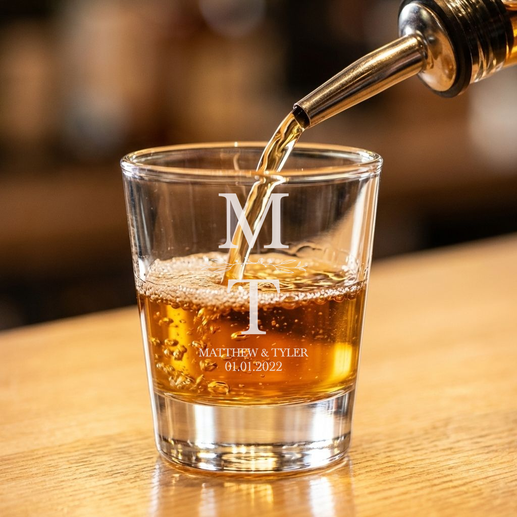 Personalized Wedding Themed Shot Glass Custom Engraved 1.5 oz Shot Glass