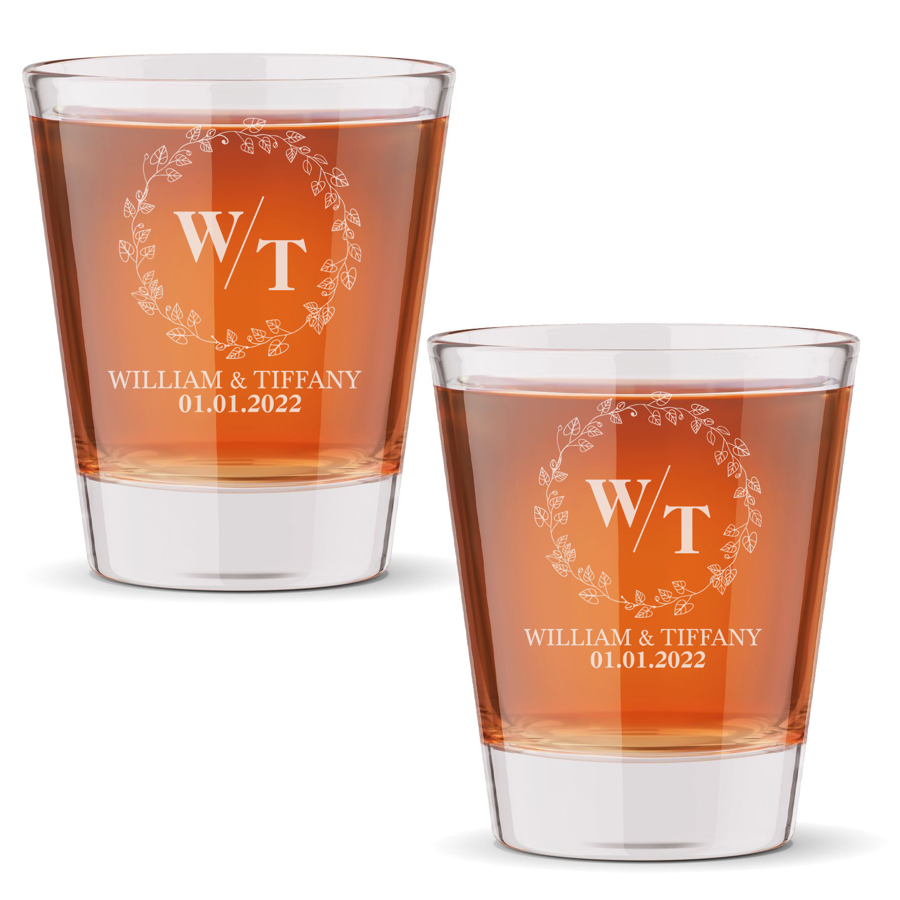 Personalized Wedding Themed Shot Glass with Names Custom Engraved 1.5 oz Shot Glass