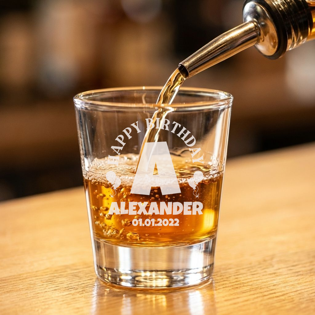 Personalized Birthday Themed Shot Glass Custom Engraved 1.5 oz Shot Glass