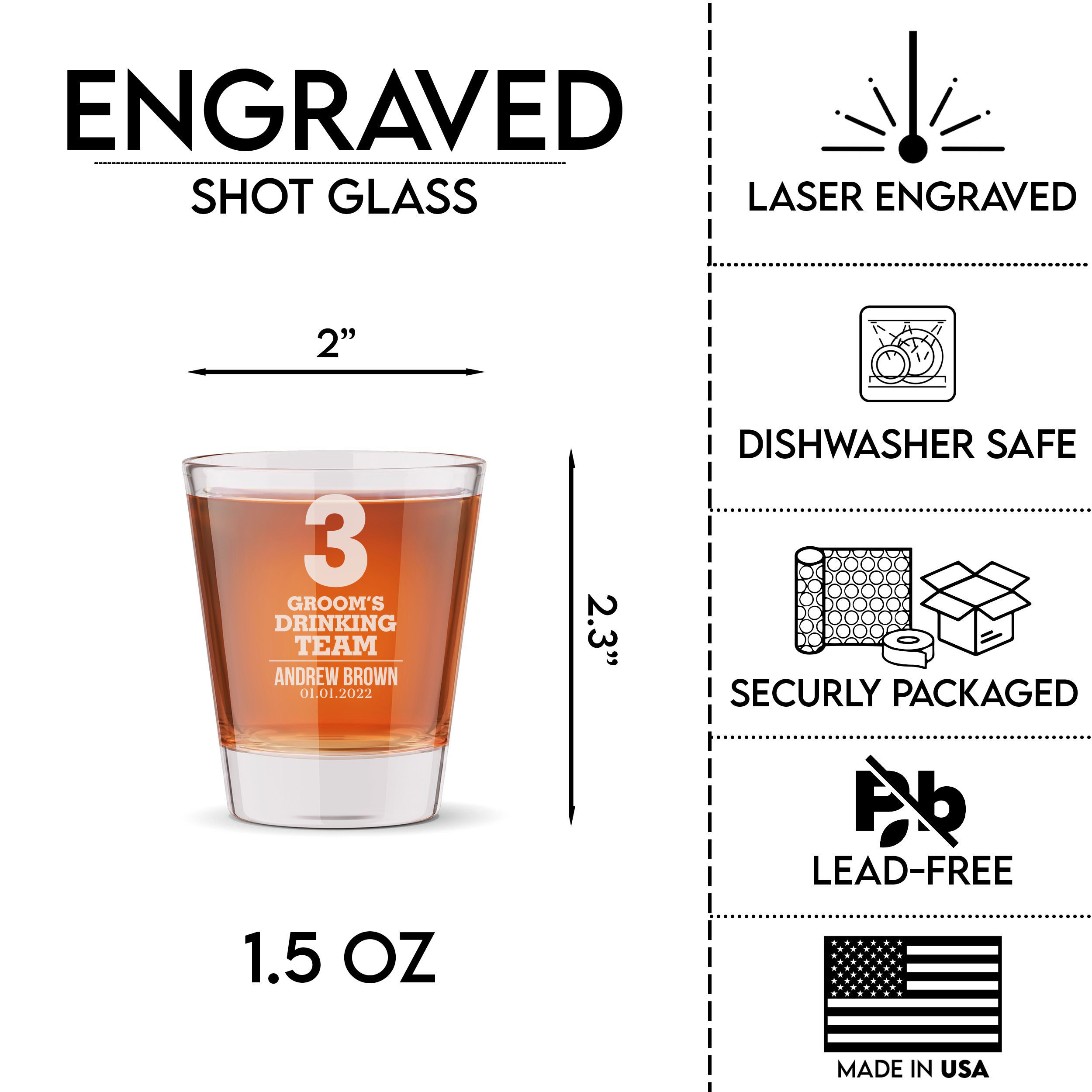 Personalized Shot Glass for Groomsmen Custom Engraved 1.5 oz Shot Glass