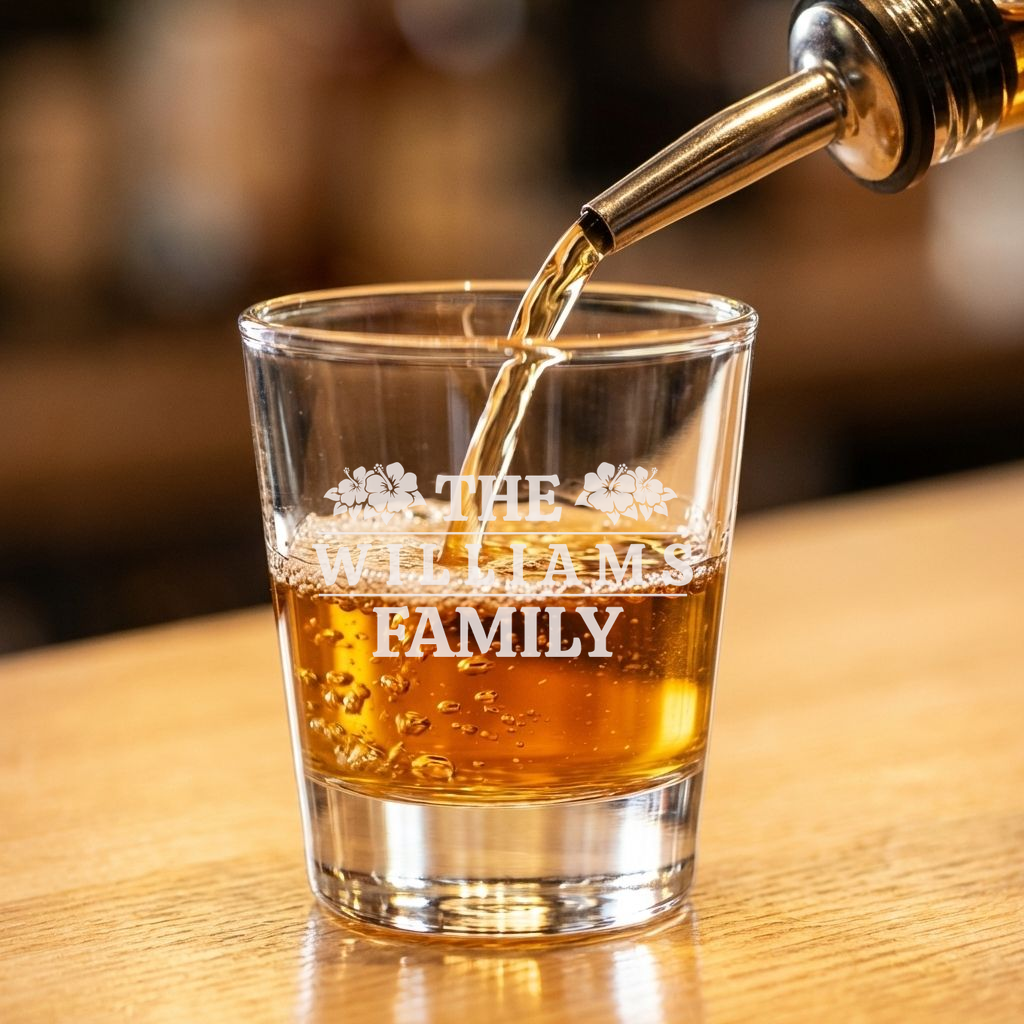 Personalized Shot Glass with Surname Custom Engraved 1.5 oz Shot Glass