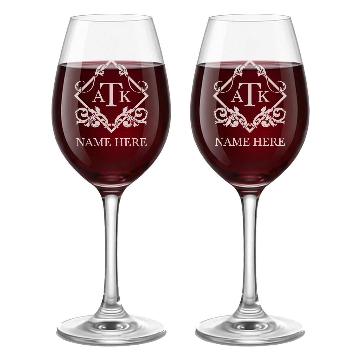 Personalized 3 Letter Monogram Wine Glass Custom Engraved 13 oz Wine Glass