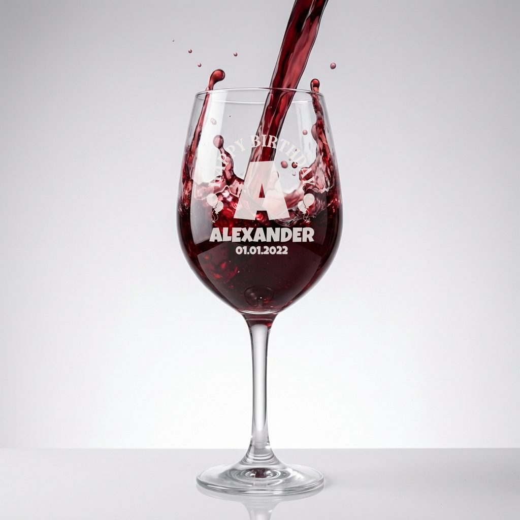 Personalized Birthday Themed Wine Glass Custom Engraved 13 oz Wine Glass