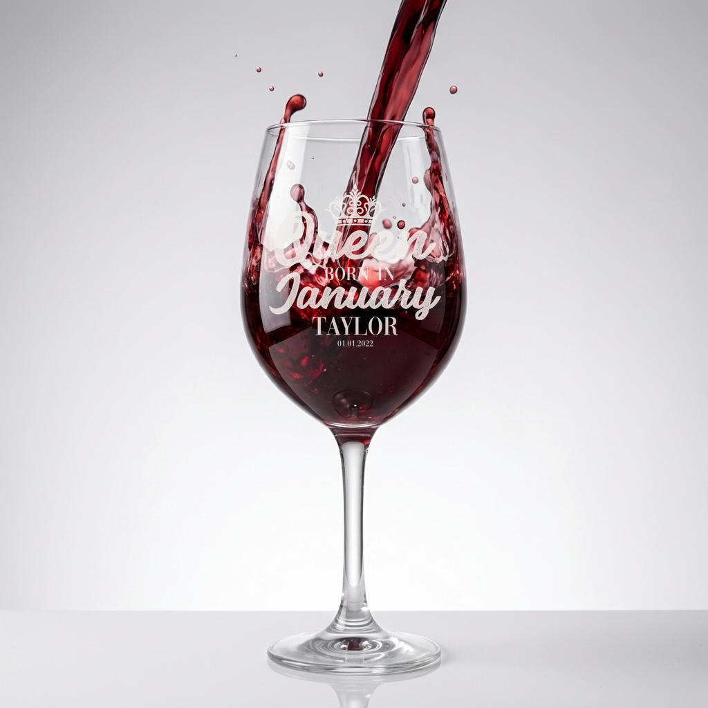 Personalized Birthday Themed Wine Glass with Name Custom Engraved 13 oz Wine Glass