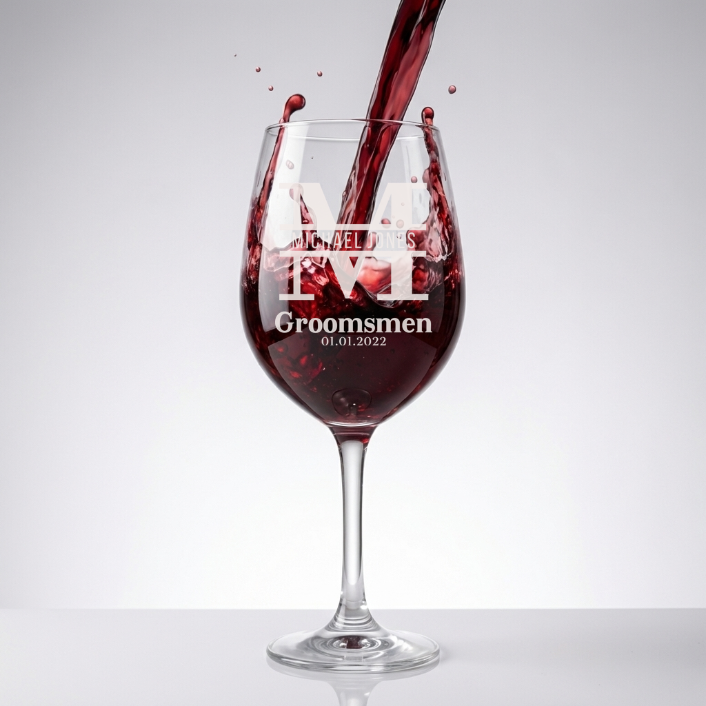 Personalized Groomsmen Themed Wine Glass Custom Engraved 13 oz Wine Glass