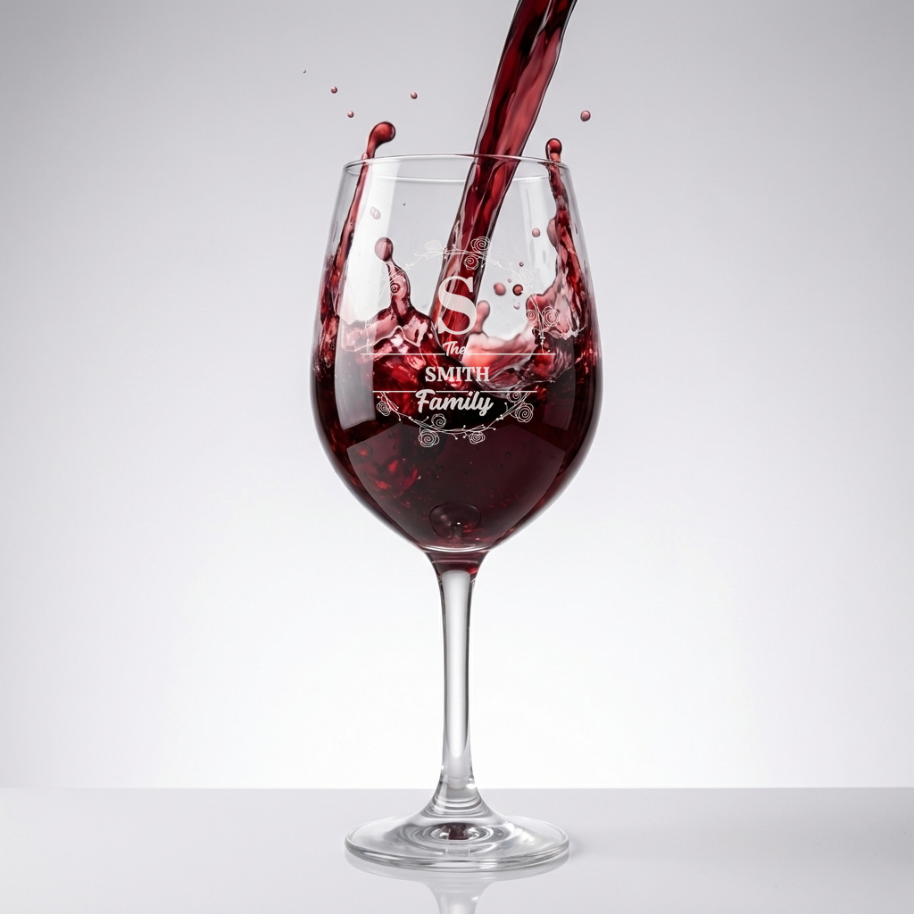 Personalized Wine Glass with Family Name Custom Engraved 13 oz Wine Glass