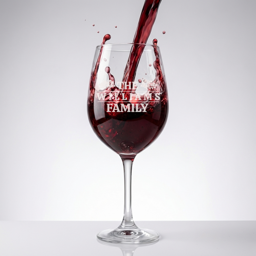 Personalized Wine Glass with Surname Custom Engraved 13 oz Wine Glass