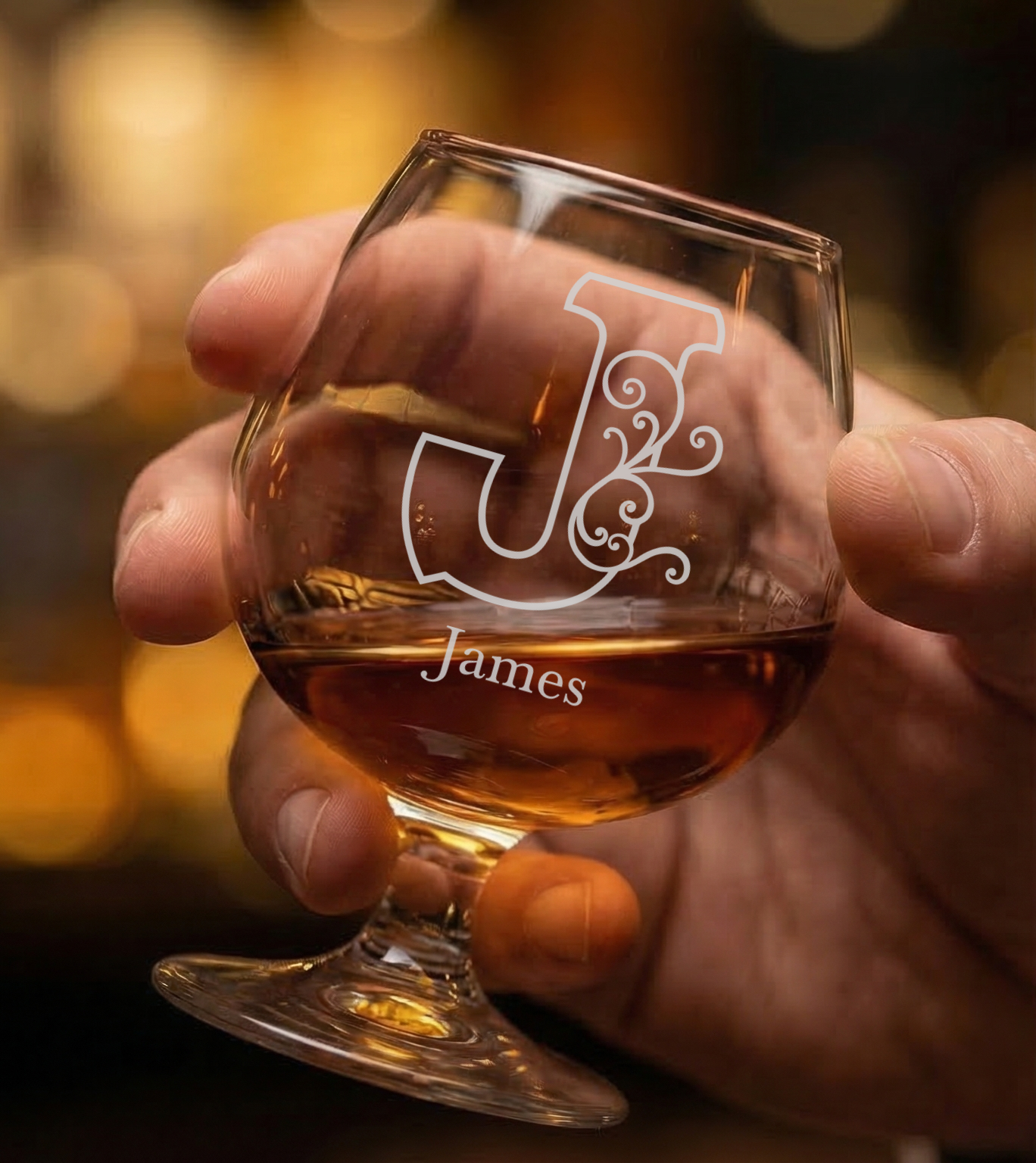 Personalized 1 Letter Floral Themed Monogram Snifter Custom Engraved 9 oz Snifter Glass