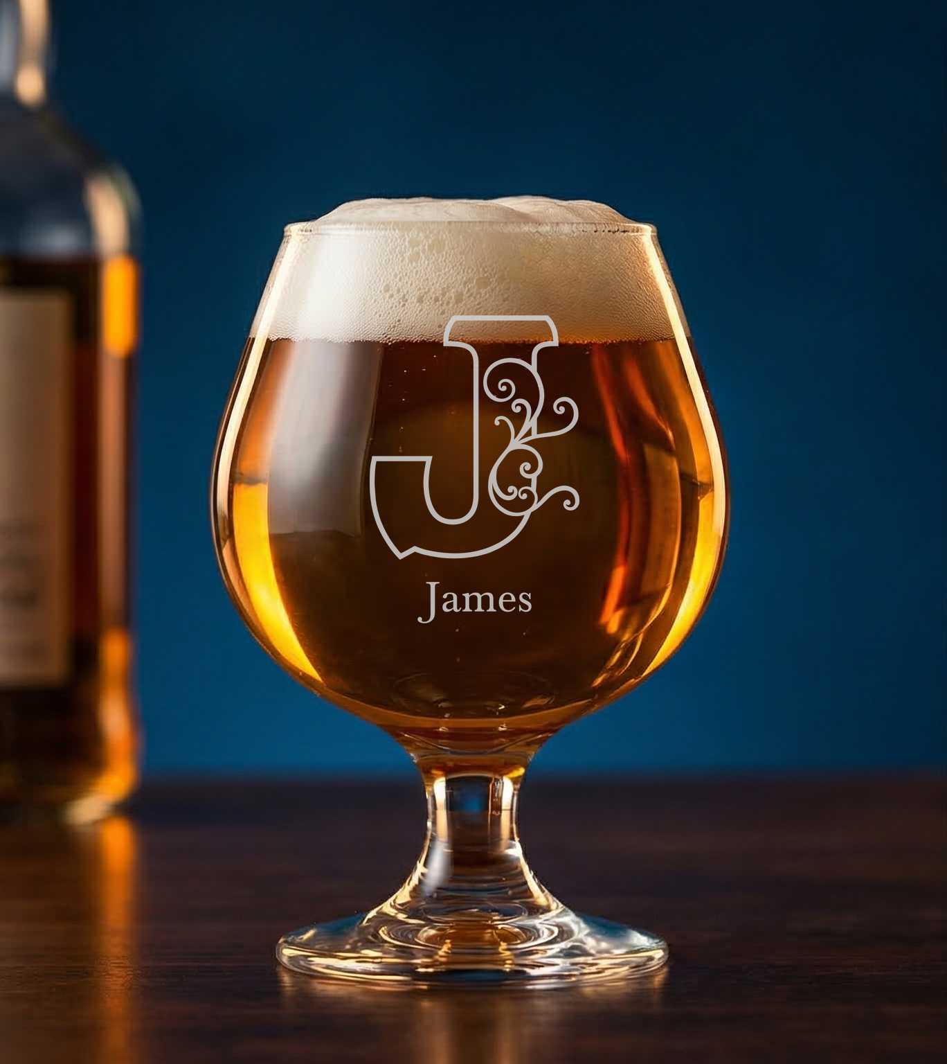 Personalized 1 Letter Floral Themed Monogram Snifter Custom Engraved 9 oz Snifter Glass