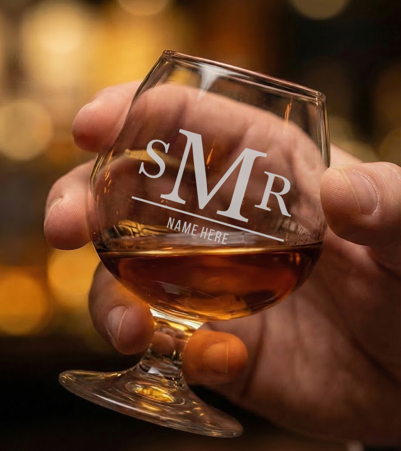 Personalized 3 Letter Monogram with Name Snifter Custom Engraved 9 oz Snifter Glass