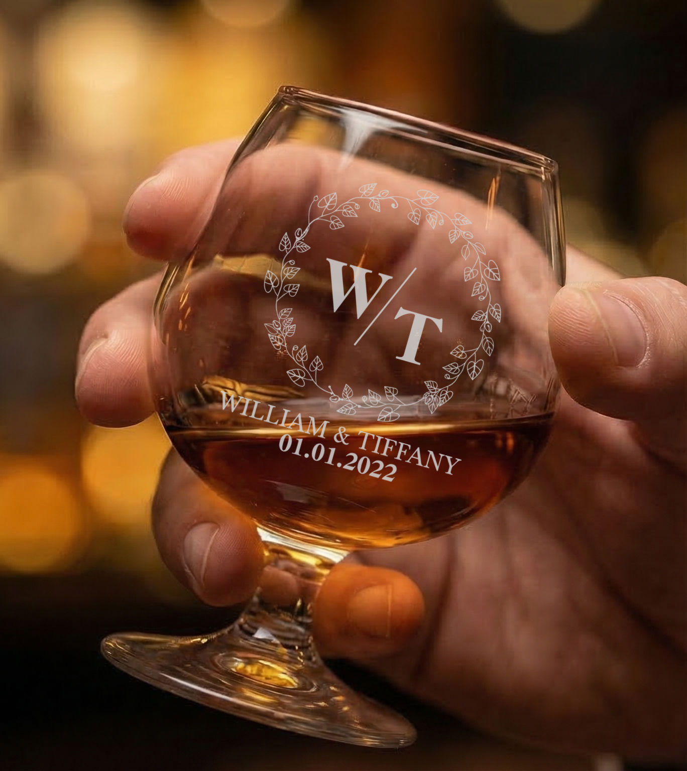 Personalized Wedding Themed Snifter with Names Custom Engraved 9 oz Snifter Glass