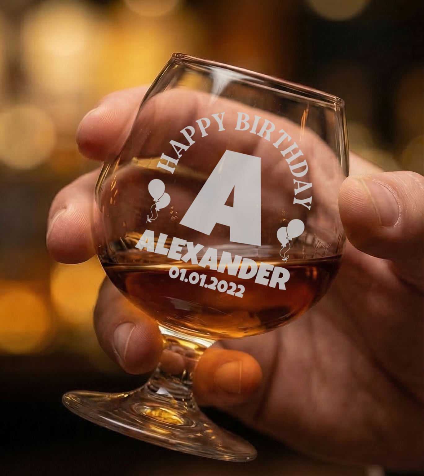 Personalized Birthday Themed Snifter Custom Engraved 9 oz Snifter Glass