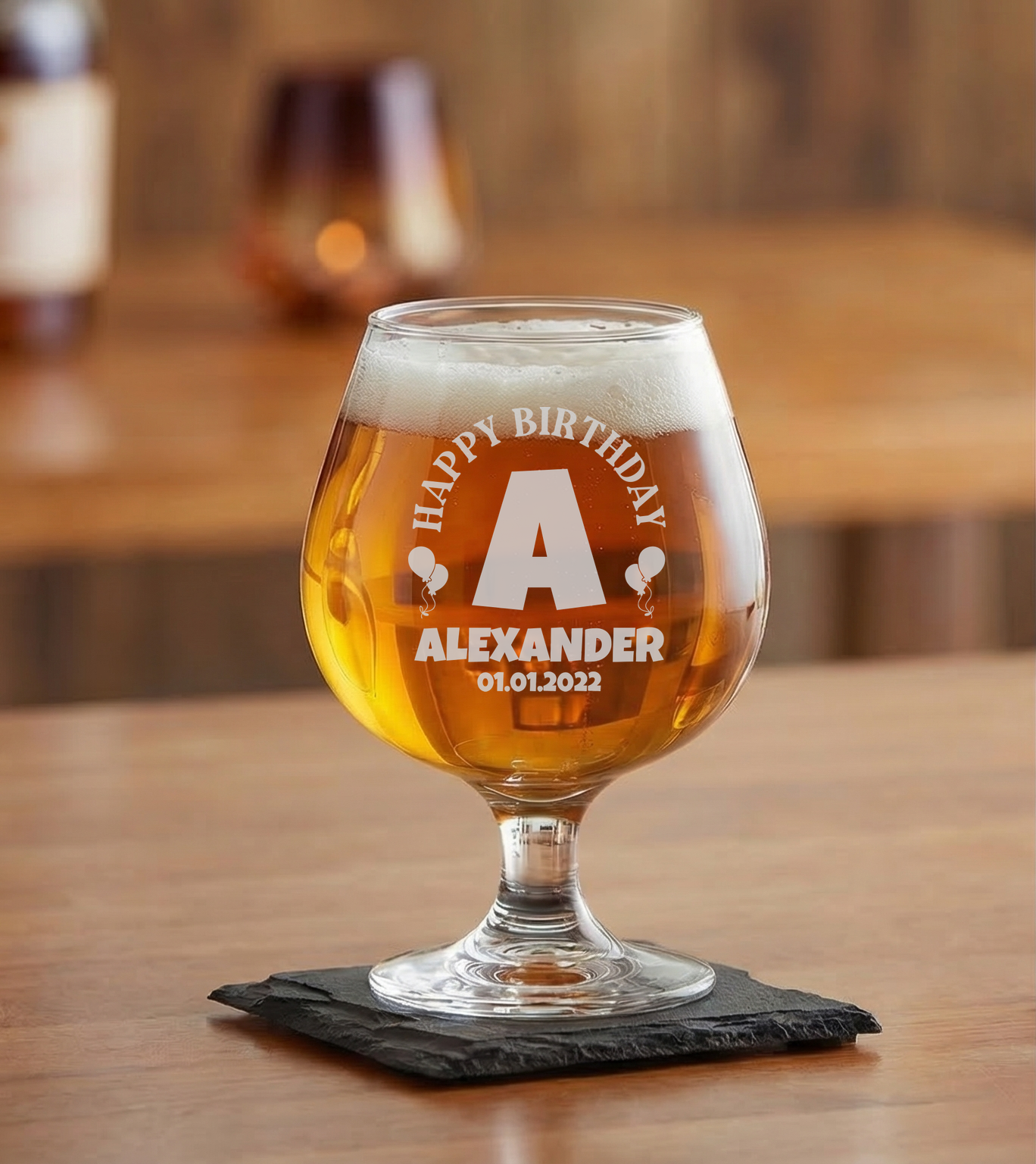 Personalized Birthday Themed Snifter Custom Engraved 9 oz Snifter Glass