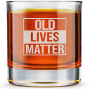 Gifts for Dad from son - Old Lives Matter - Laser Engraved Whisky Rocks Glass for him - thick sturdy 10.25 oz funny drinkware