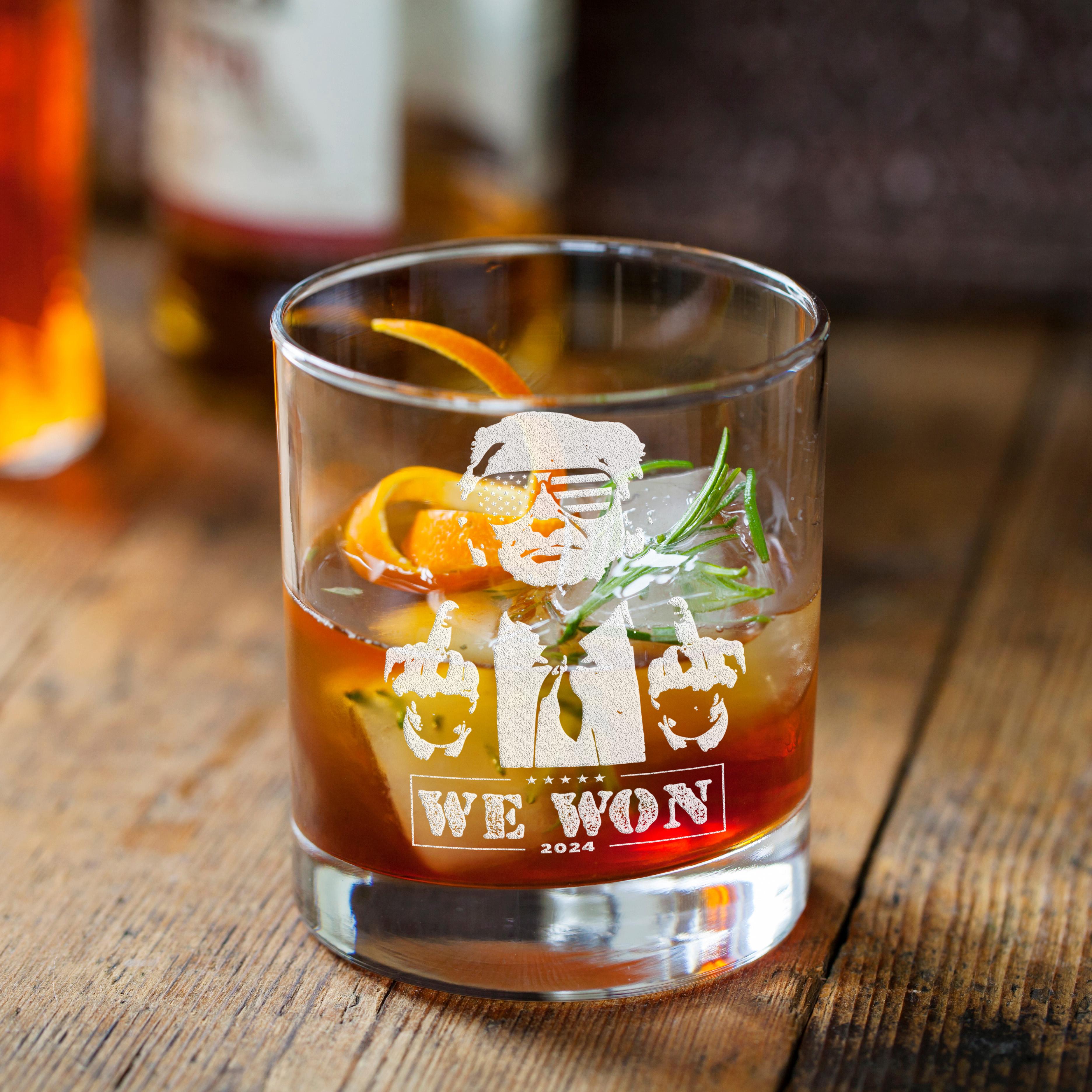 Engraved President We Won Whiskey Glass - 11oz Rocks Glass Gift for Dad - Made in the USA - Drinkware