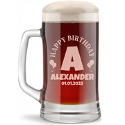 Personalized Birthday Themed Beer Mug Custom Engraved 16 oz Glass Beer Mug