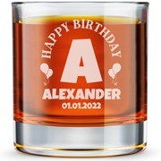 Personalized  Birthday Themed Whiskey Glass Custom Engraved Old Fashioned Glass 11 oz