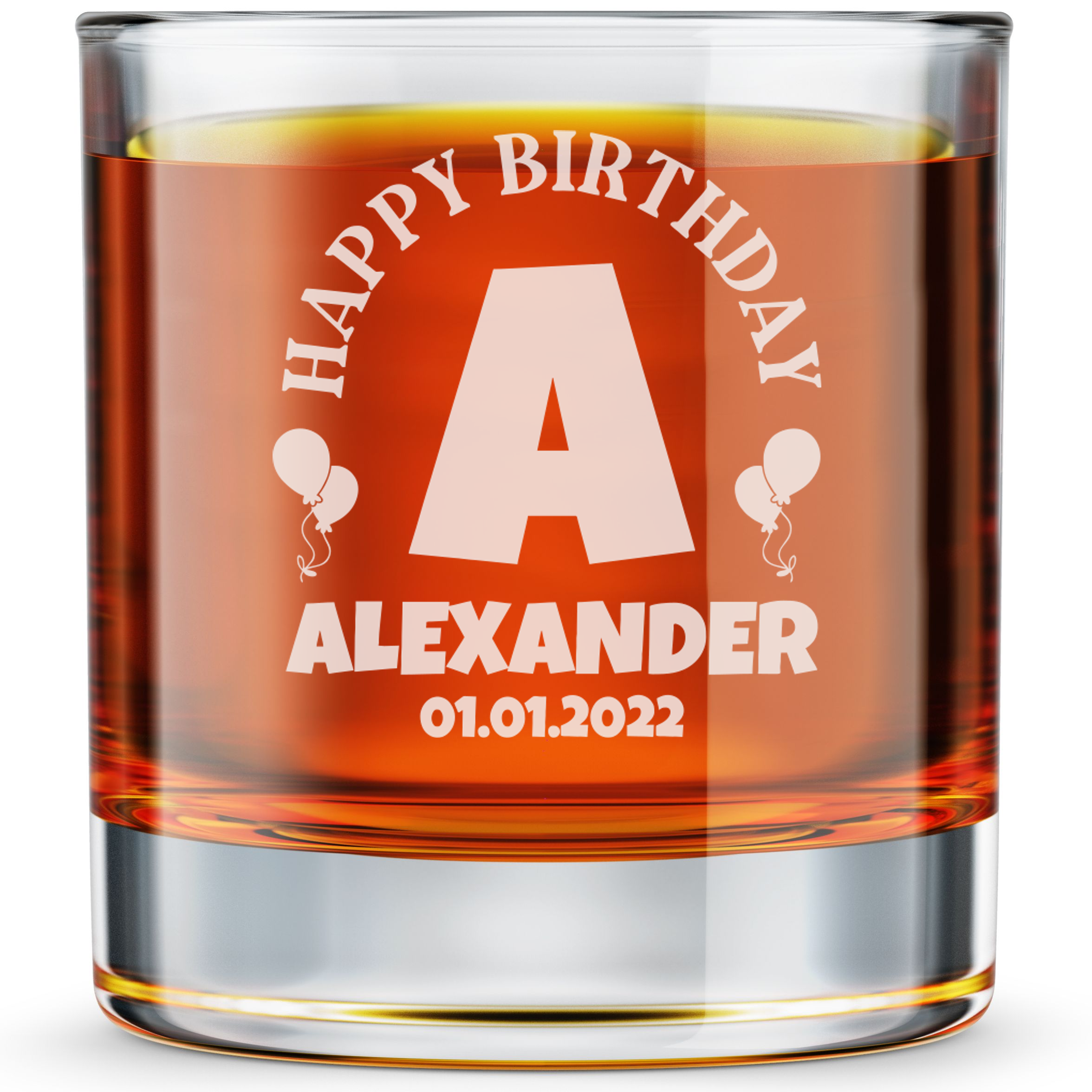 Personalized  Birthday Themed Whiskey Glass Custom Engraved Old Fashioned Glass 11 oz